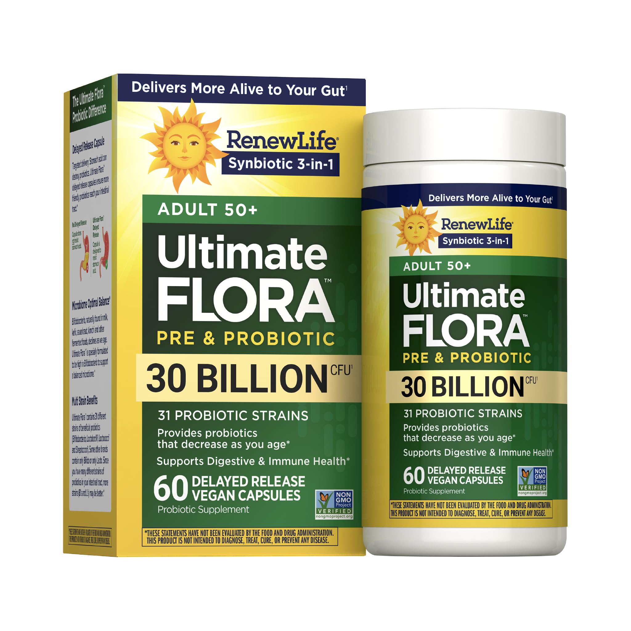 Renew Life Ultimate Flora Adult 50+ Probiotic 30 Billion CFU | 31 Strains 30 Billion CFU 60 Count (Pack of 1)