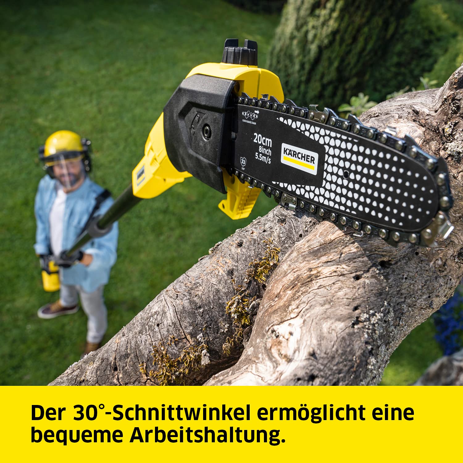 Kärcher 18 V Akku-Teleskopsäge PSW 18-20, Schwertlänge: 20 cm, Länge: bis zu 2,90 m, automatische Kettenschmierung, Leistung: max. 80-160 Schnitte, verwendbar mit dem Kärcher 18-V-Akku, ohne Akku