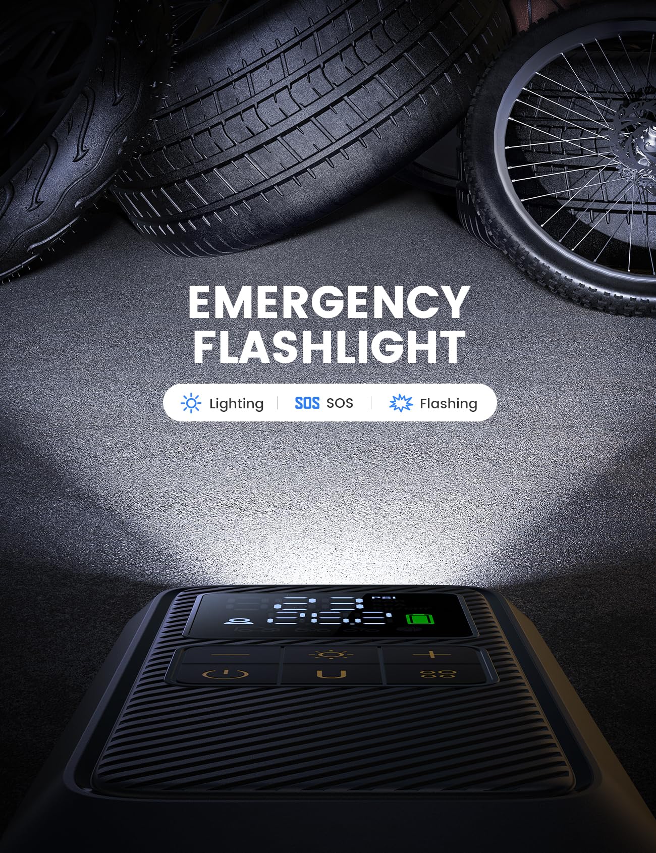 Lamicall Pompe à Vélo Électrique - [Arrêt Automatique] 150 PSI Compresseur à Air Portatif, Mini Pompe à Air Électrique avec Lumière LED & PowerBank, pour Voiture/Vélo/Moto/Ballon