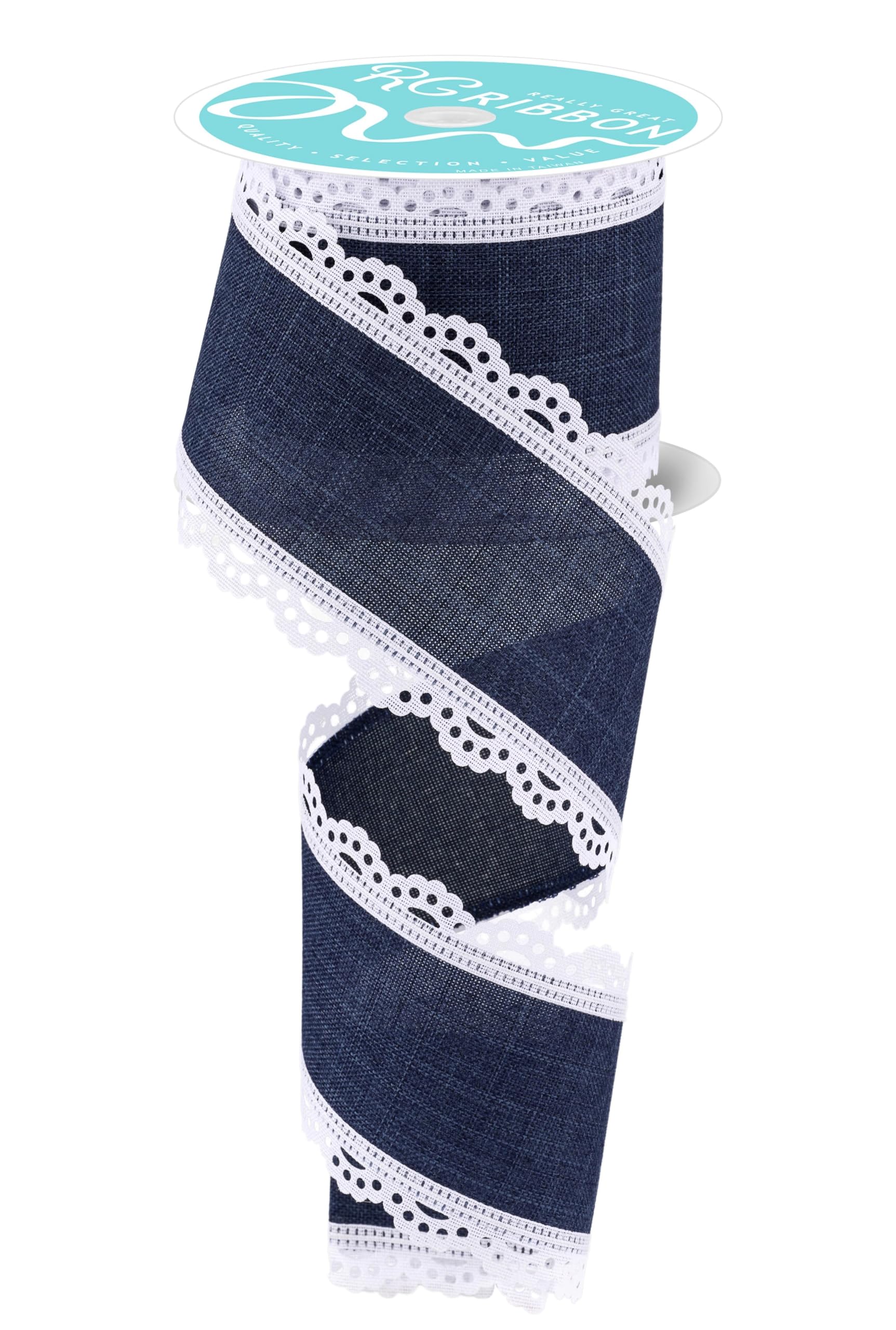 Craig Bachman 2.5" Scalloped Edge Royal Ribbon: Navy Blue (10 Yard) Durable Fabric Wired Edge for Crafting, Elegant Floral Arrangements, Gift Wrapping, and Wreath Bow Making