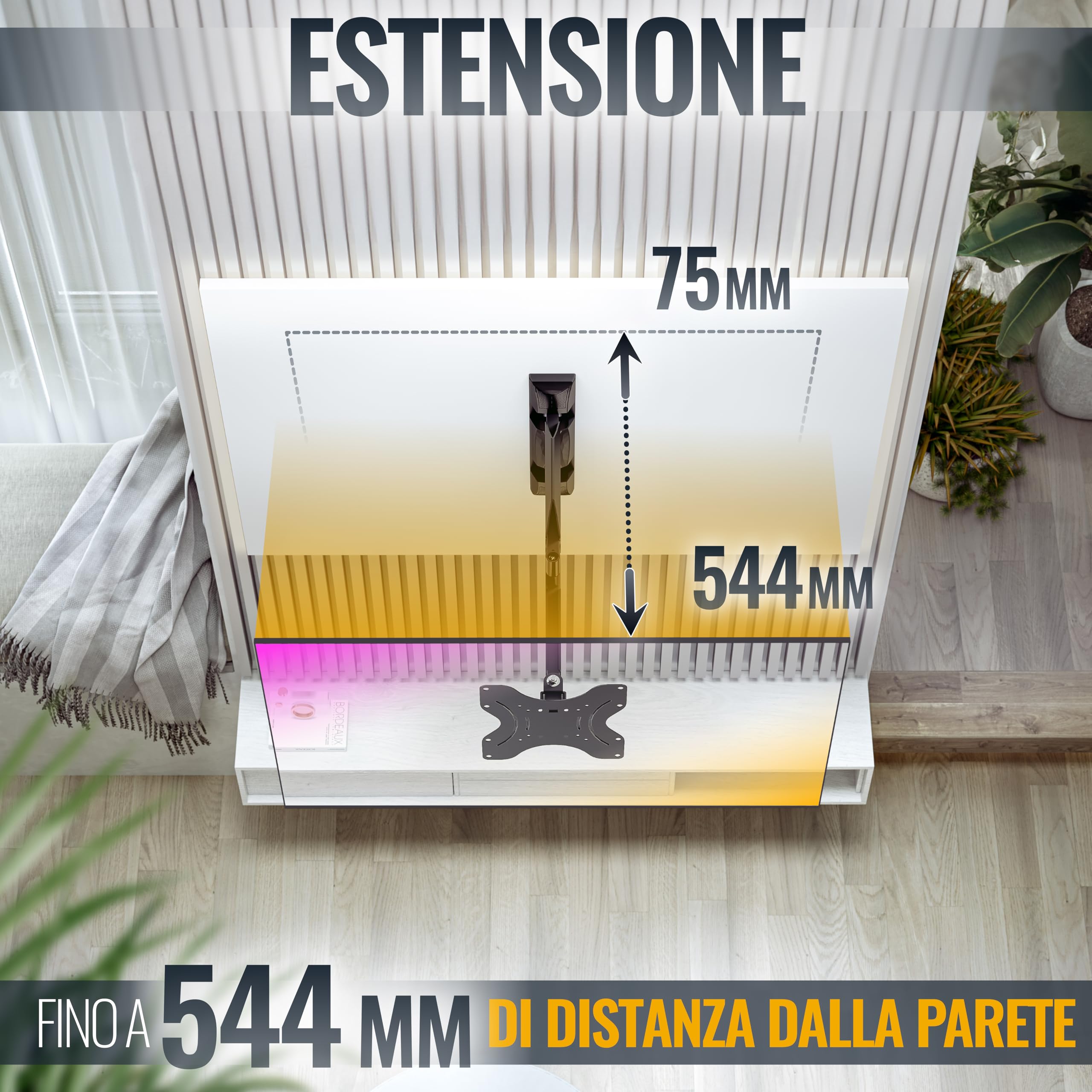 RICOO S0822 Supporto TV da parete Staffa TV 32-55 pollici per 32 43 50 55 pollici girevole inclinabile fino a 60 kg max VESA 200x200