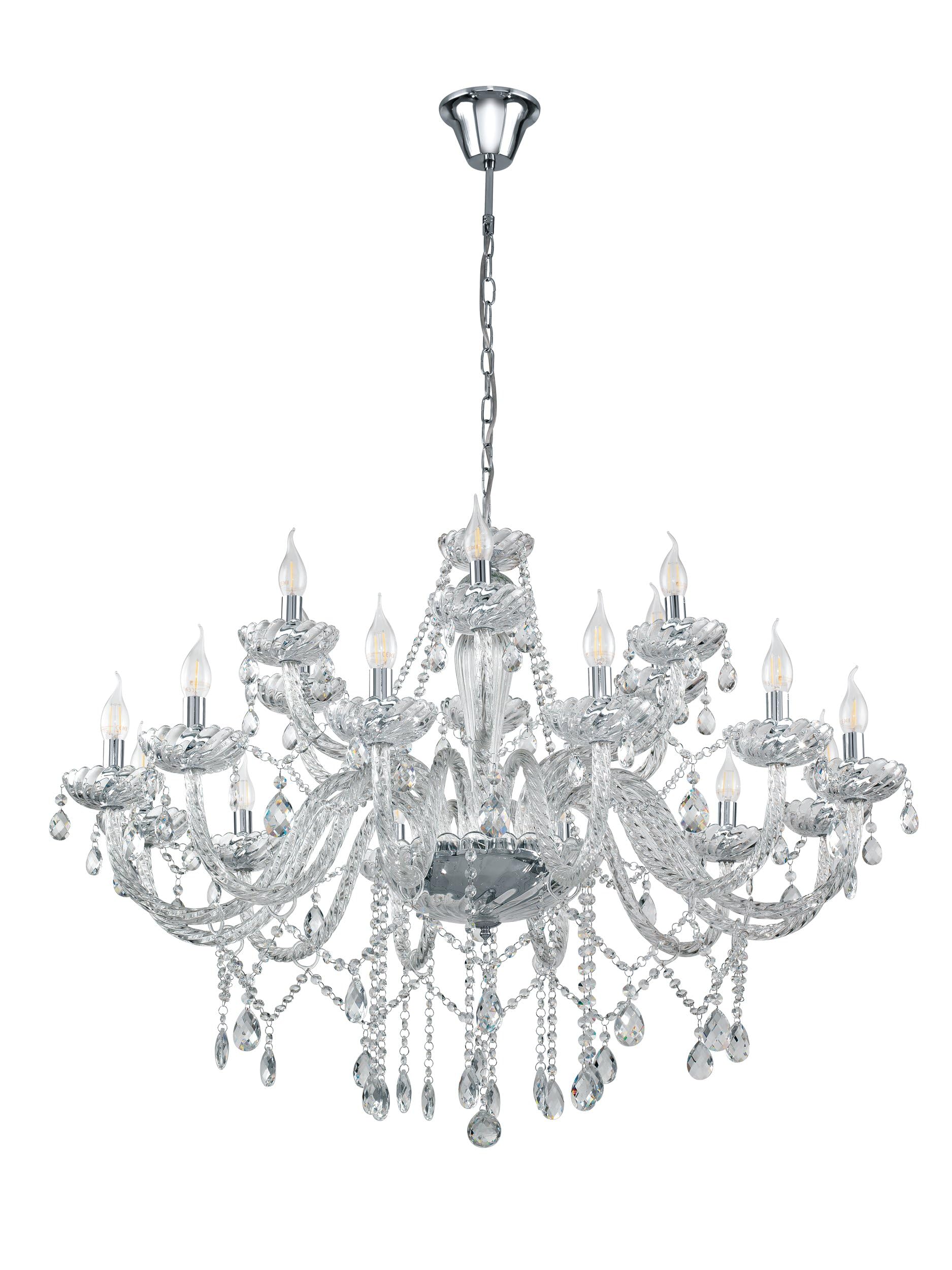 Eglo Lámpara colgante Basilano 1, candelabro vintage de 18 luces | estilo shabby chic, lámpara suspendida de acero y vidrio cromado, transparente, lámpara para mesa de comedor y salón con E14