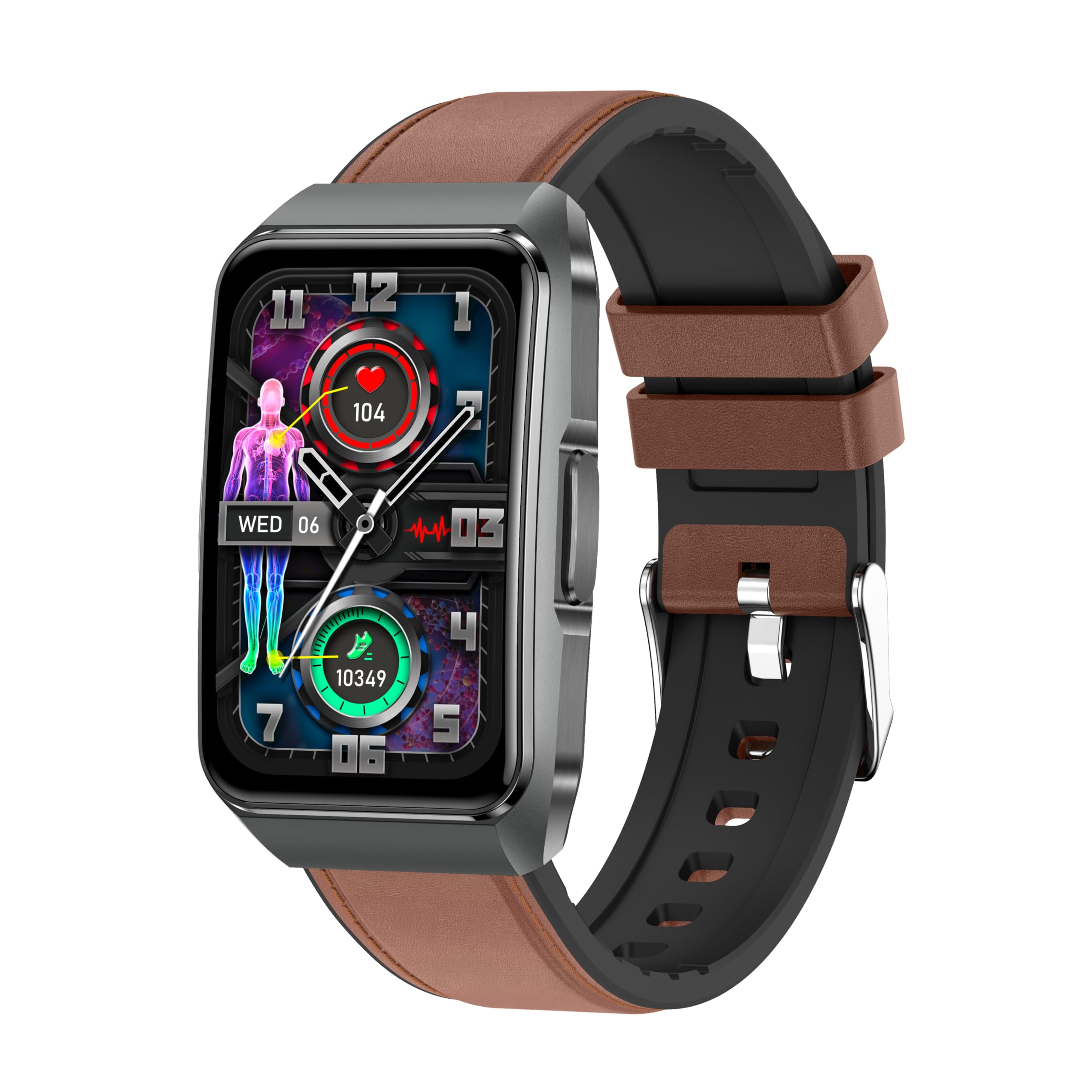 Knauermann Neo 2 Band ECG Montre de santé avec Mesure de la Pression artérielle, SpO2, fréquence Cardiaque, Analyse du Sommeil, Fonction téléphone et Appel d'urgence, Bracelet en Cuir de Vachette