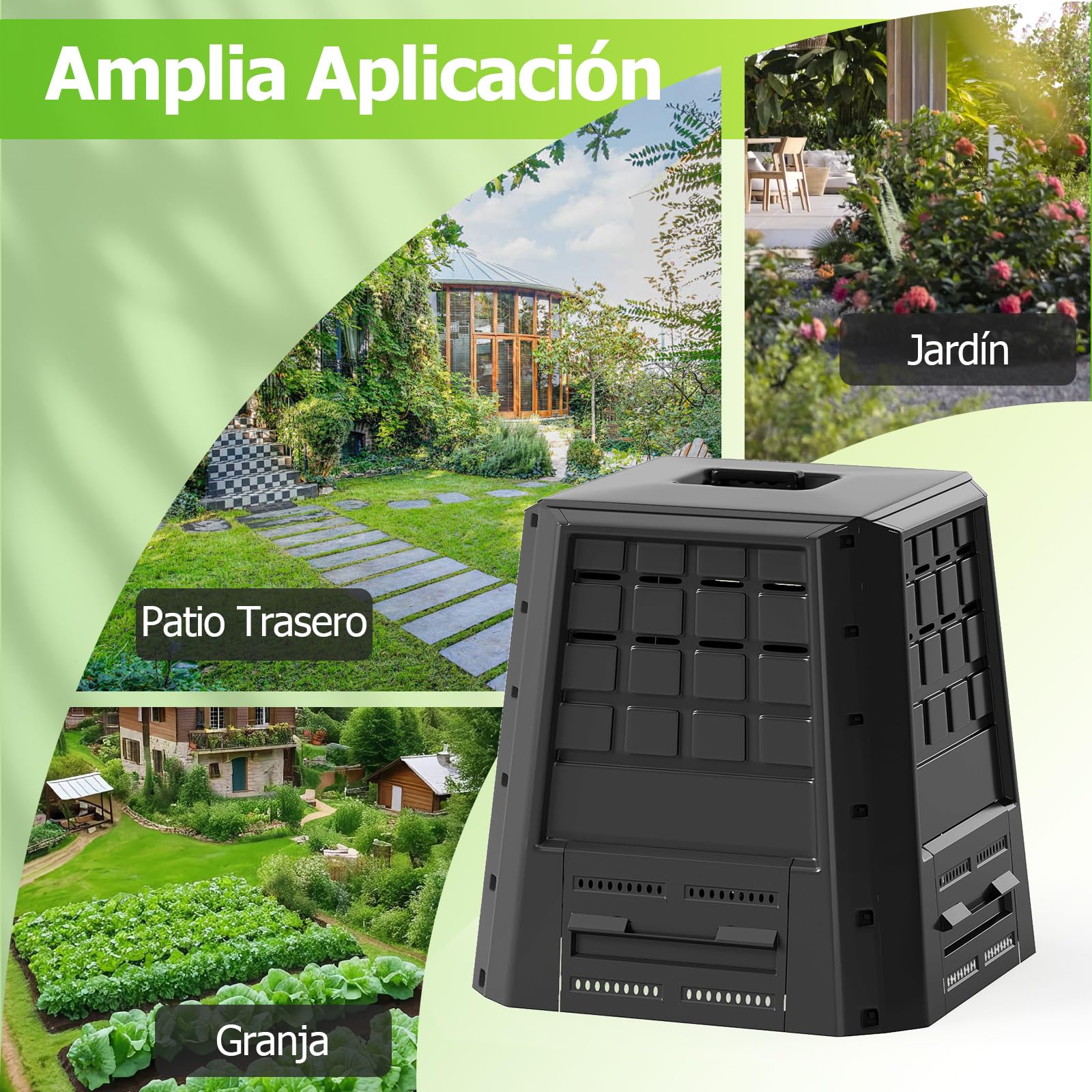 GOPLUS Compostador de Jardín de 380 L con Ventilación | Cubo de Compost Exterior con Tapa y Puerta, Compostera de PP Resistente a la Intemperie para Residuos Orgánicos