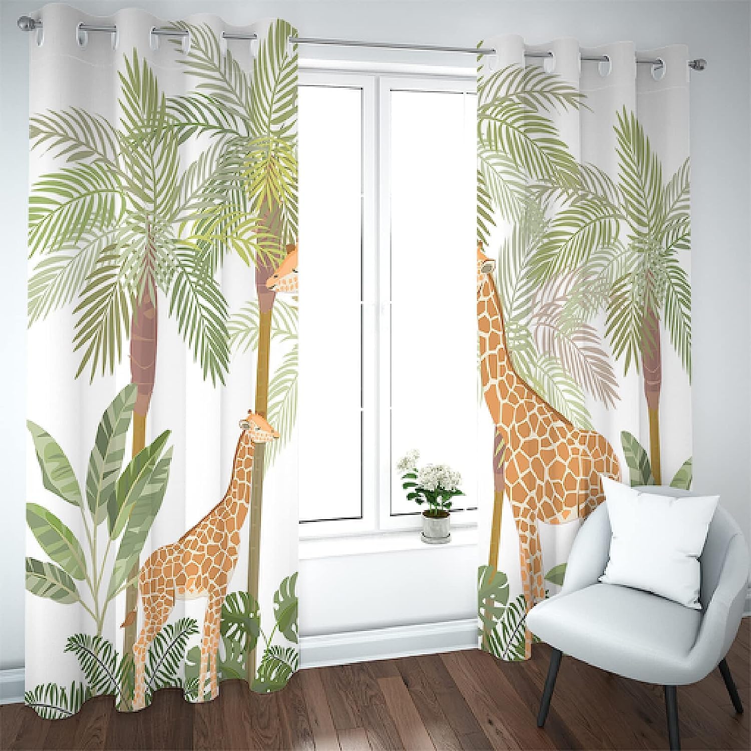 3D Vorhänge Mit Ösen Für Kleinkinderzimmer Schlafzimmer Wohnzimmer Esszimmer Giraffenmutter Und Baby Und Kokospalme Verdunklungs Vorhang Isolierend Wärmeschutz Geräuschreduzierung Gardinen 2-6A2X/U6F
