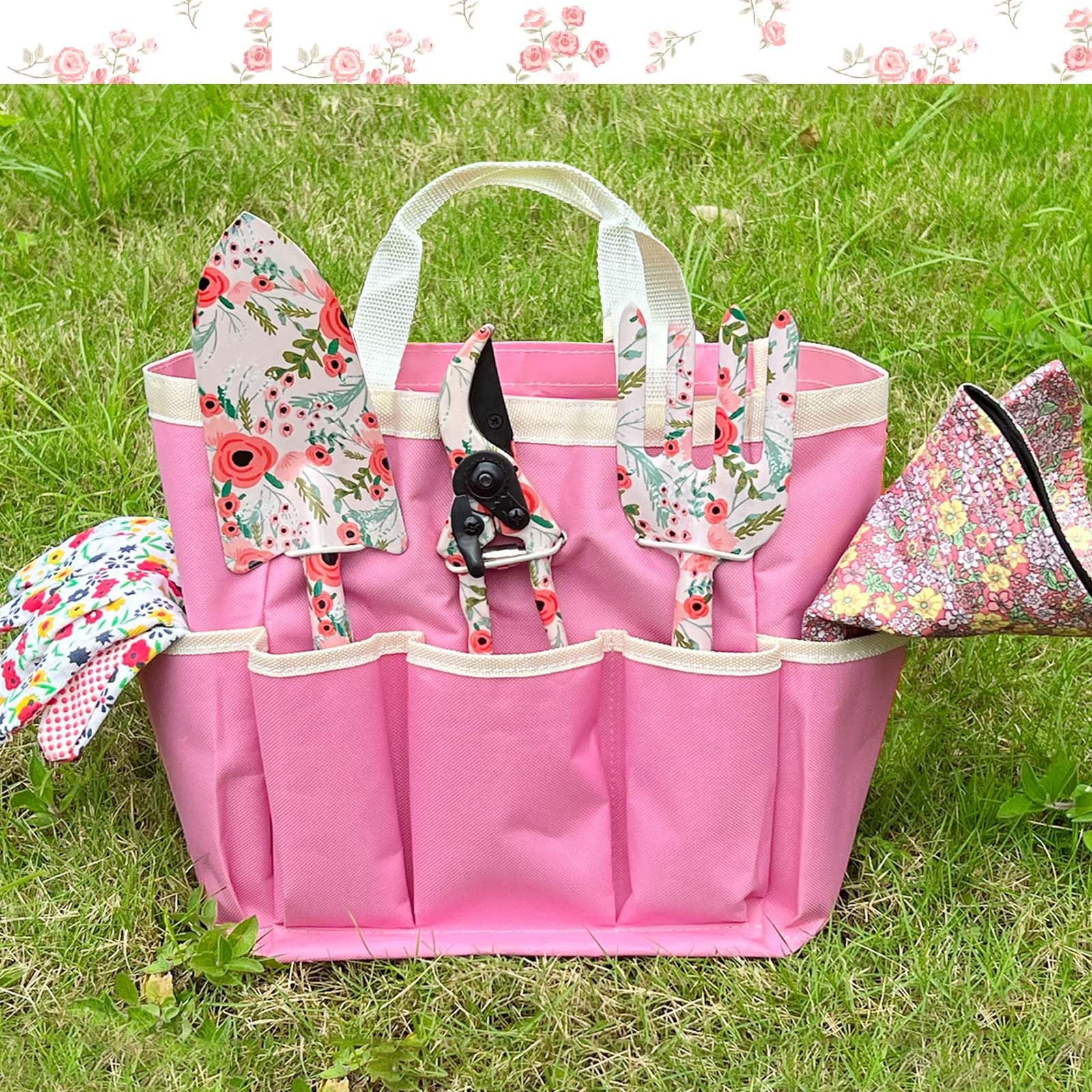 SNAIL GARDEN 6 attrezzi da giardino con cappello da sole reversibile da pescatore e borsa portaoggetti, attrezzi da giardinaggio durevoli, antiruggine, kit da giardino per donne giardiniere