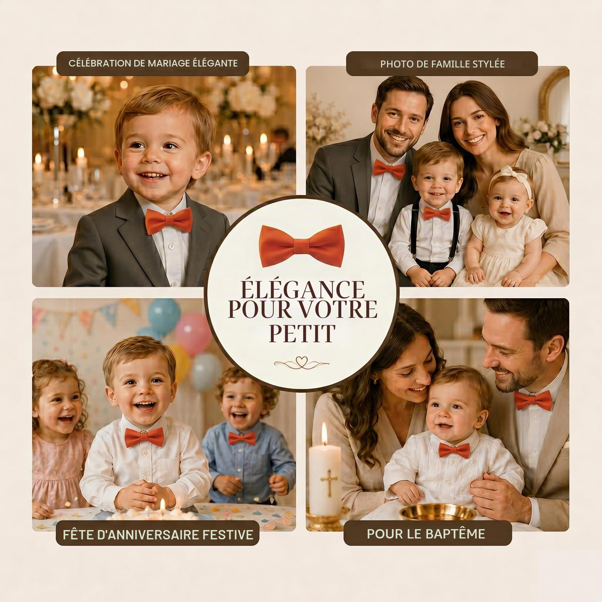 TigerTie Nœud papillon uni pour bébé avec élastique de 29 à 40 cm de tour de cou réglable + boîte de rangement