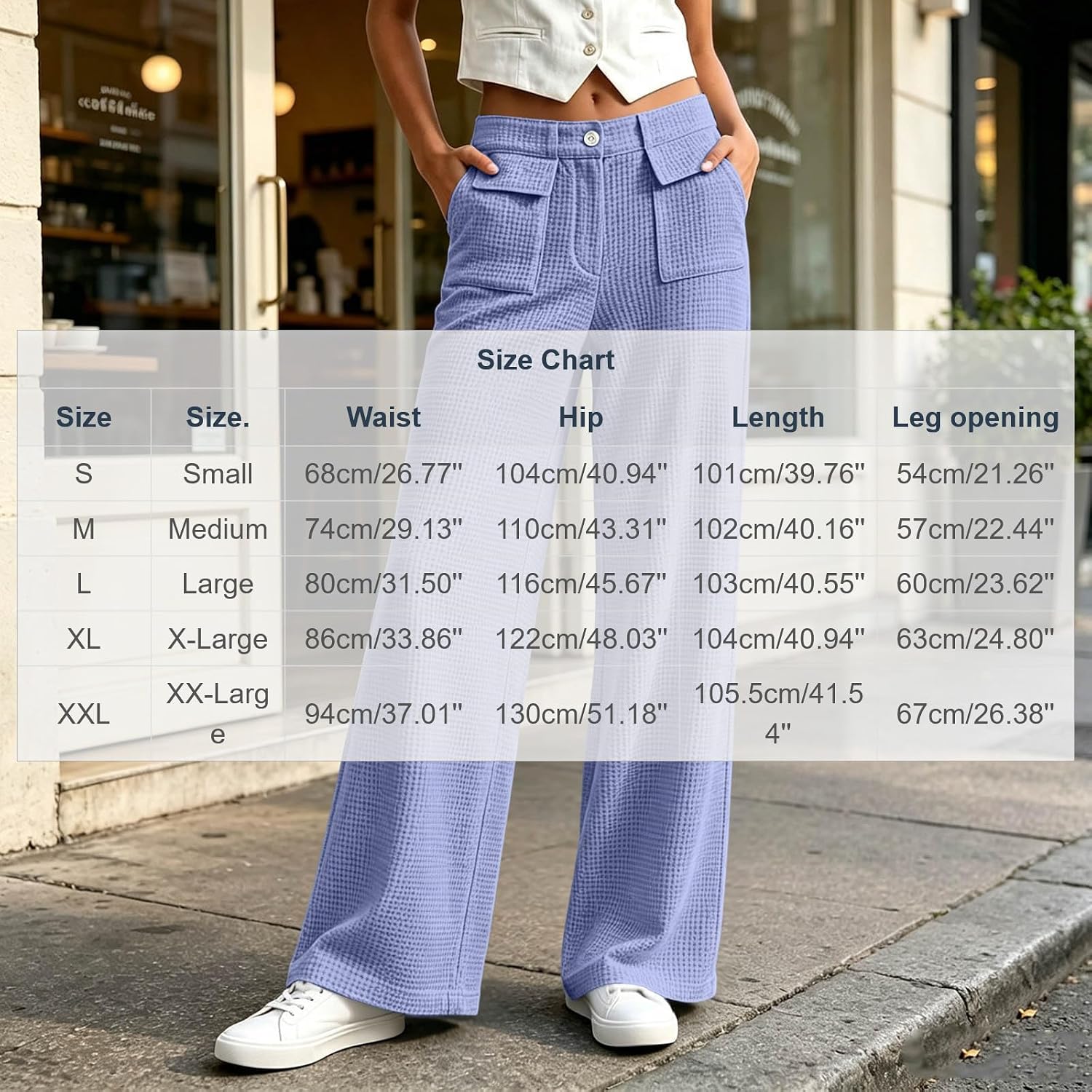 Women Waffle Knit Straight Leg Pants High Waist Casual Work Outfits