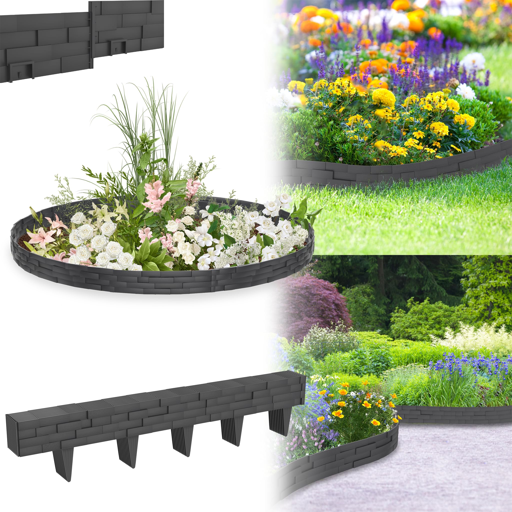 Rasenkante Kunststoff Mähkante 15m×20cm PP‑Steinoptik