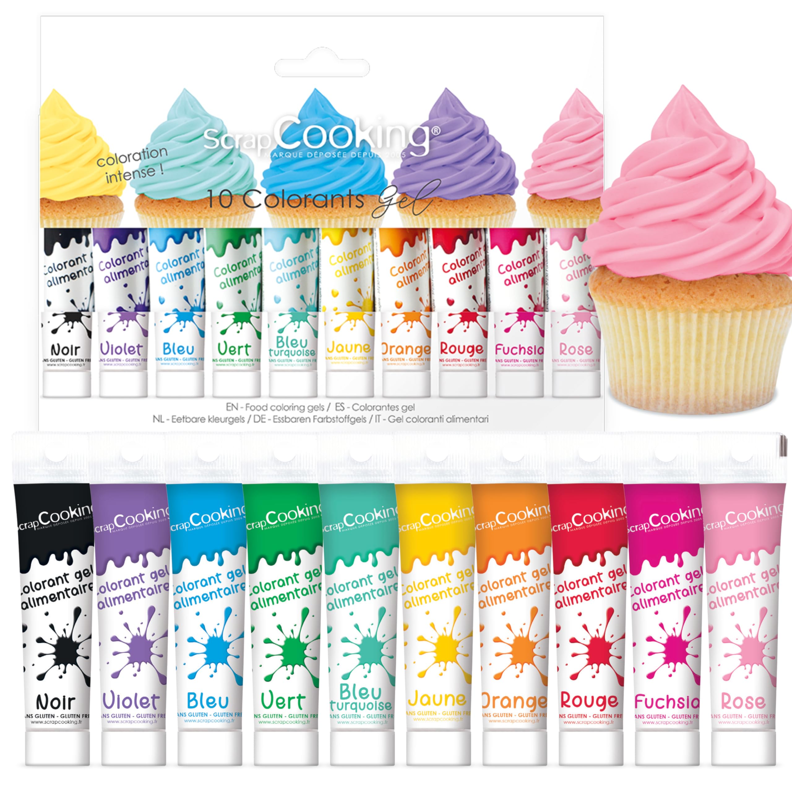 ScrapCooking - Coffret 10 Colorants Alimentaires en Gel - Colorants Pâtisserie 10 x 20 g - Rouge, Bleu, Jaune, Vert, Noir, Rose - Pour Desserts, Gâteaux & Biscuits - 7124