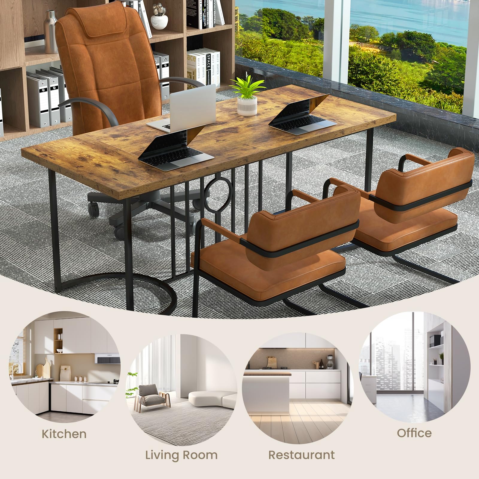 LIFEZEAL Tavolo da Pranzo, Tavolo da Cucina, 180x80 cm, Stile Industriale, per 6-8 Persone, in Legno+Metallo, Gambe Semicircolari, per Sala da Pranzo, Soggiorno, Max 135 kg