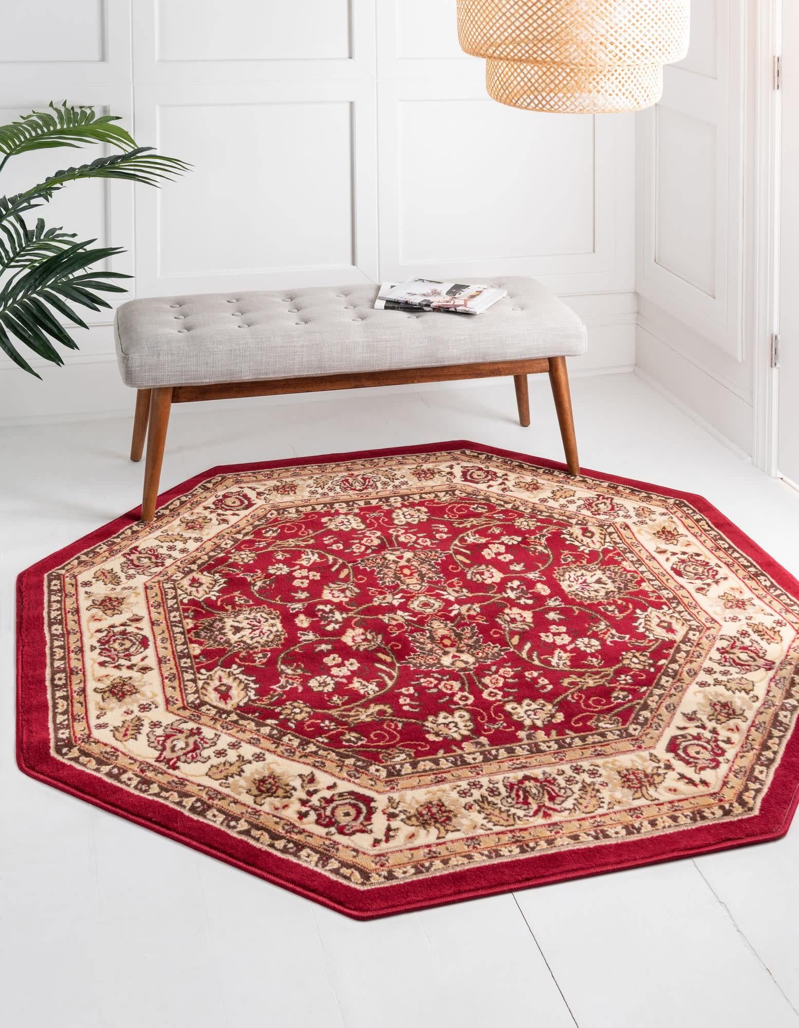 Unique Loom Sialk Hill Collection Area Rug - Washington (5' 3" Octagon Burgundy/Cream)