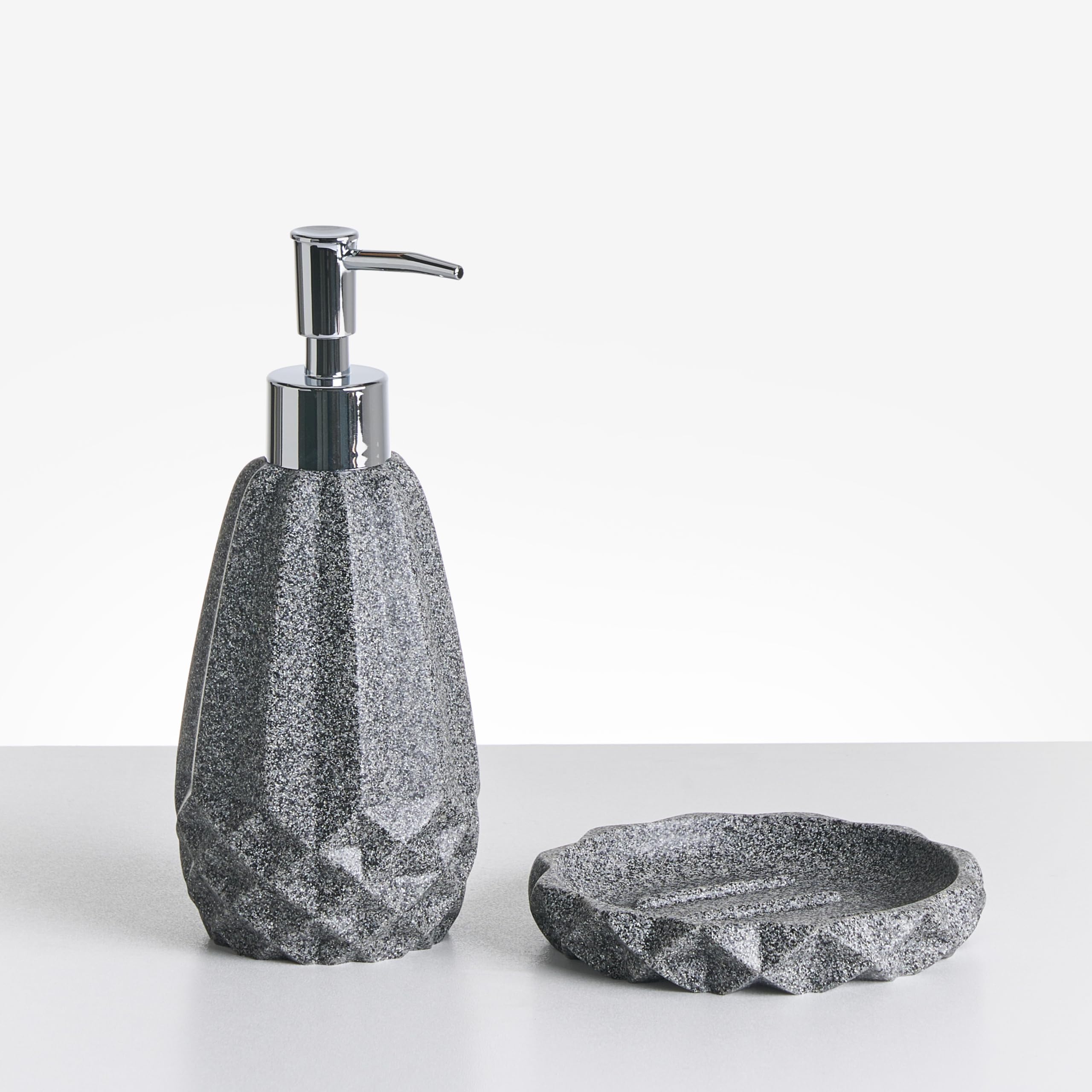 Conjunto de 5 Accesorios de baño jabonera dispensador de jabón escobilla de Inodoro Vaso Soporte para cepillos de Dientes Gris Samiria