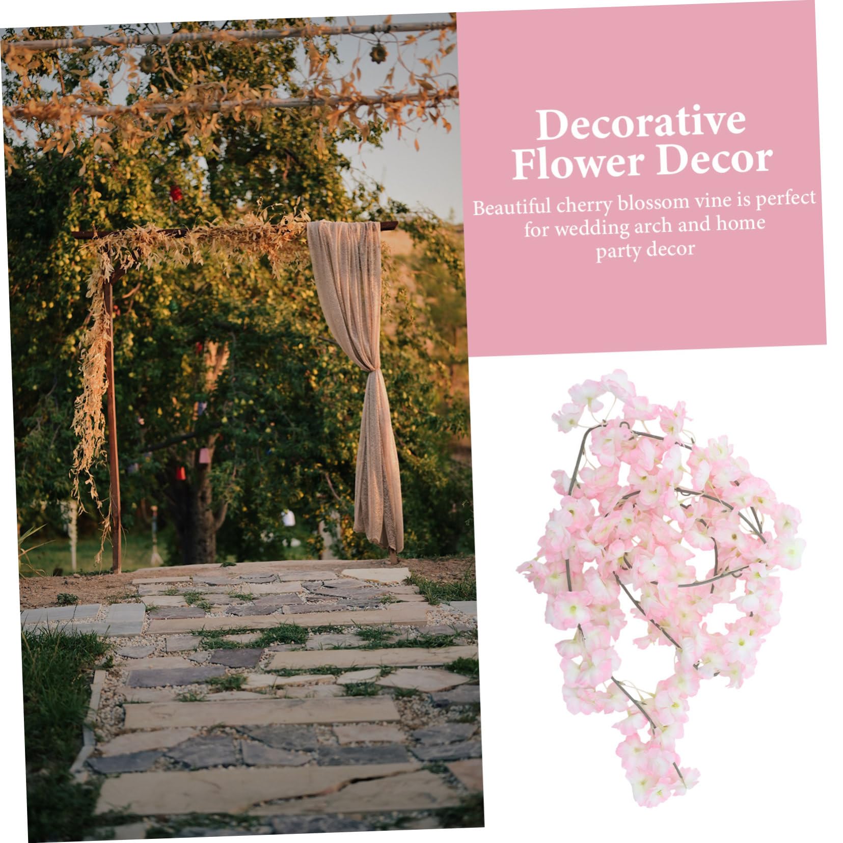 Künstliche Hängeblumenranke Kirschblüten 1, 8m Rosa | Seidenstoff und Kunststoff, Biegsam zum Aufhängen, 4 Stück pro Packung, für Hochzeiten und Schaukel