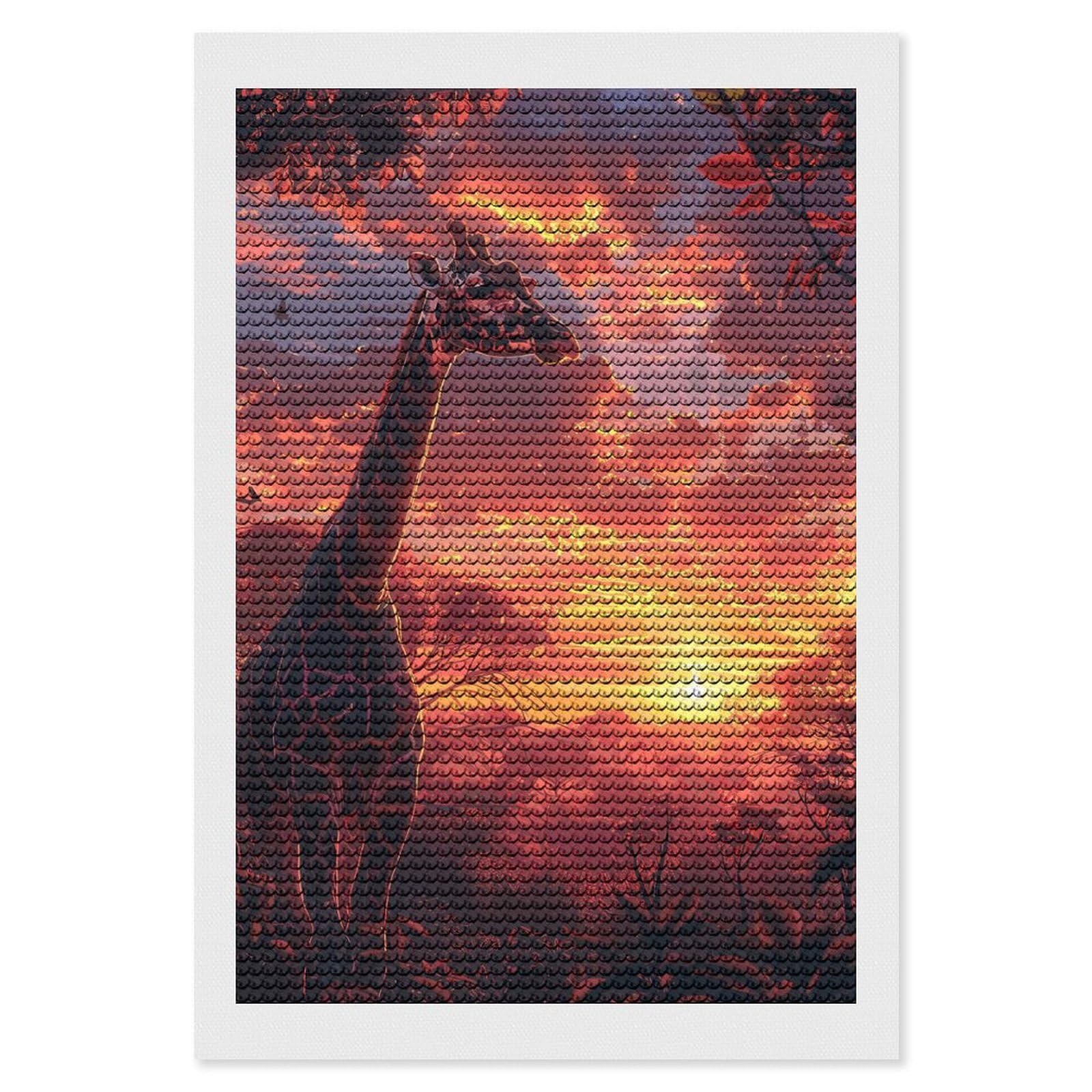Junmoney Giraffe Savanna Sunset DIY Diamond Art Canvas Kit 8"x12", Simple to Start, Fun Craft Experience, Modern Decor, Gift Idea, Adhesive Canvas