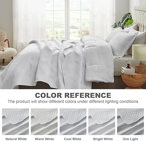 Vista 137 de Hansleep - Edredón blanco tamaño Queen – Colcha barroca ultrasónica para todas las estaciones, juego de ropa de cama suave y ligero, 3 piezas