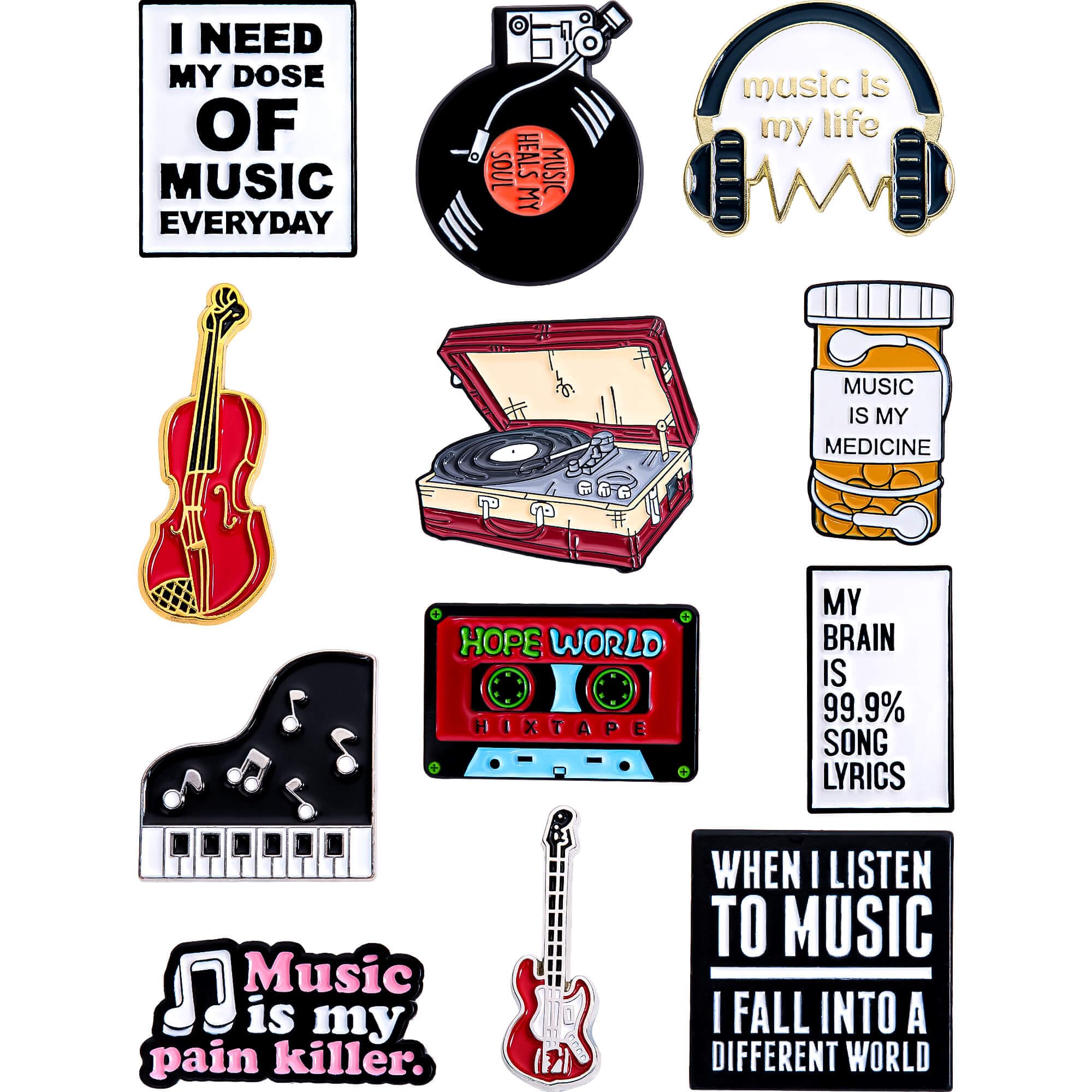Anjulery Music Enamel Pins Set of 12 – Fun Metal Lapel Pins for Backpacks, Jackets, Hats & More – Collectible Music-Themed Accessories – Unique Gift