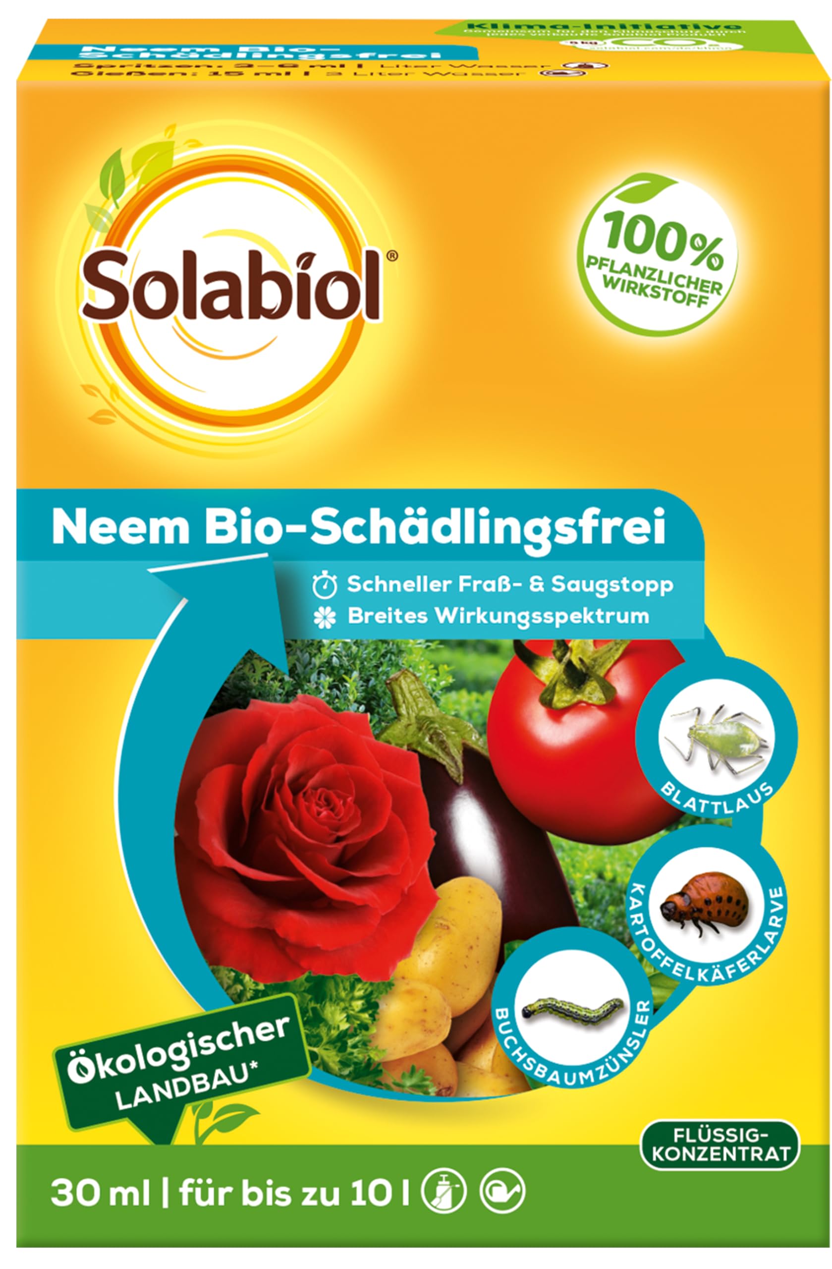 Solabiol Neem Bio-Schädlingsfrei, biologische Schädlingsbekämpfung an Zierpflanzen, Kräutern, Kartoffeln und Gemüse, 30 ml