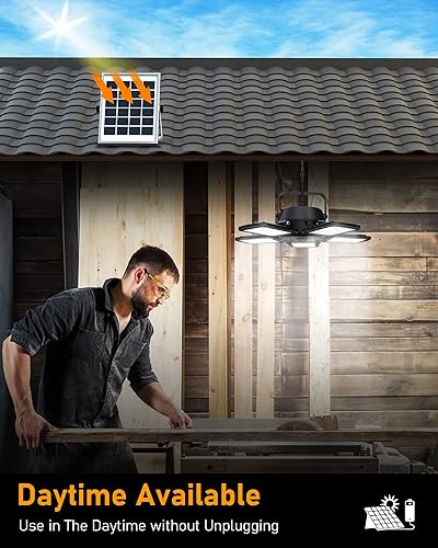 Miniatura 3 de Luz solar para cobertizo, 160 luces LED colgantes para interiores con cinco hojas ajustables, luces solares para interiores y luces de movimiento al