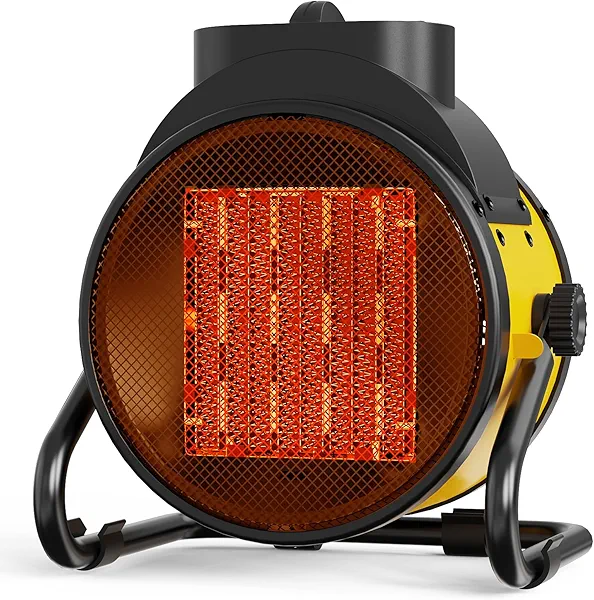 Buyplus Electric Space Heater - Outdoor Heater with Super Long Cord, Overheat Protection, Heaters Heat Up in 2 Seconds, 3 Modes, Small Fan Heater Tent Ceramic Space Heater for Patio, Yellow