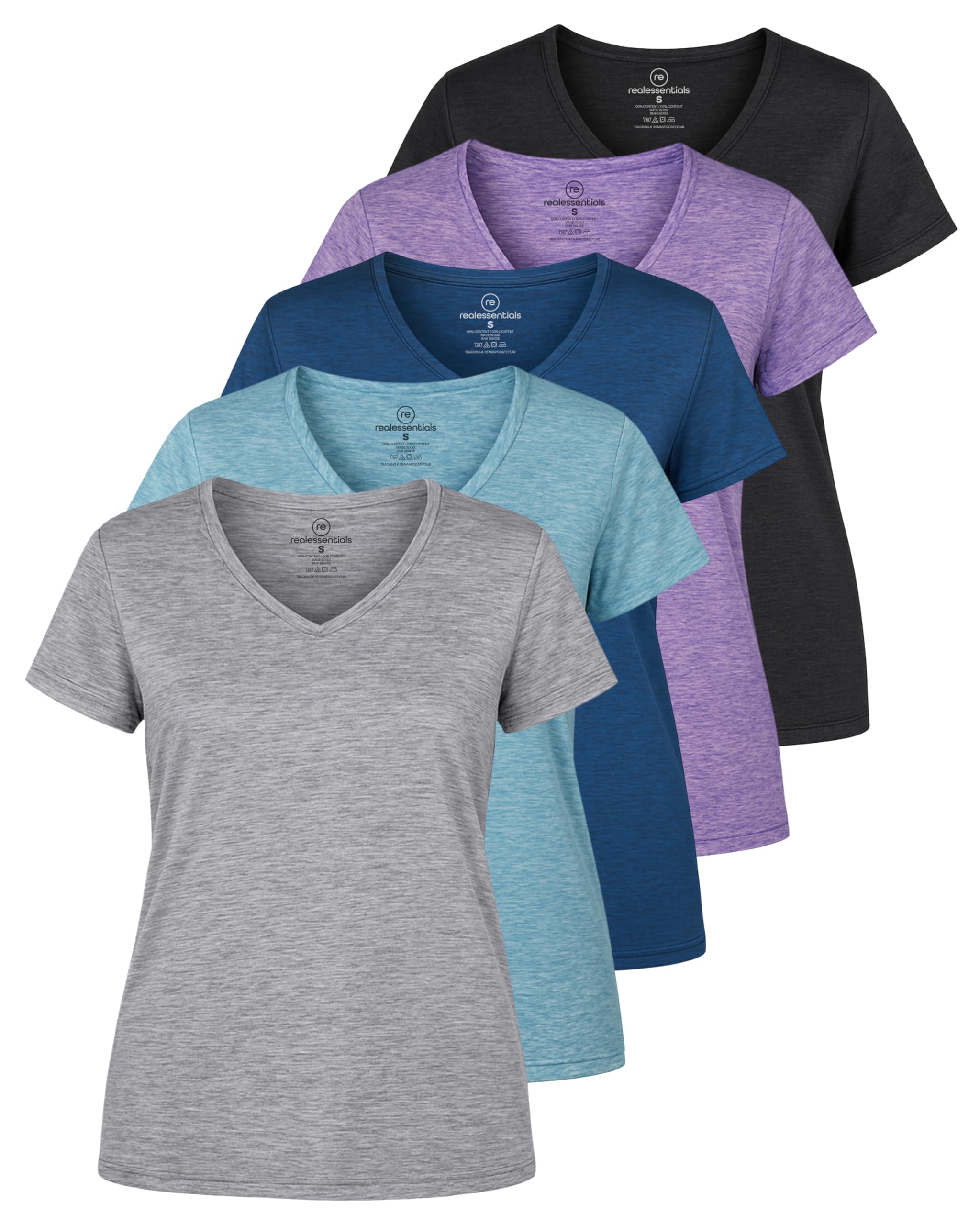 5 Pack: Women's Dry Fit Short Sleeve V Neck Workout Top - Fitness Gym Athletic Yoga T-Shirt (Plus Available)