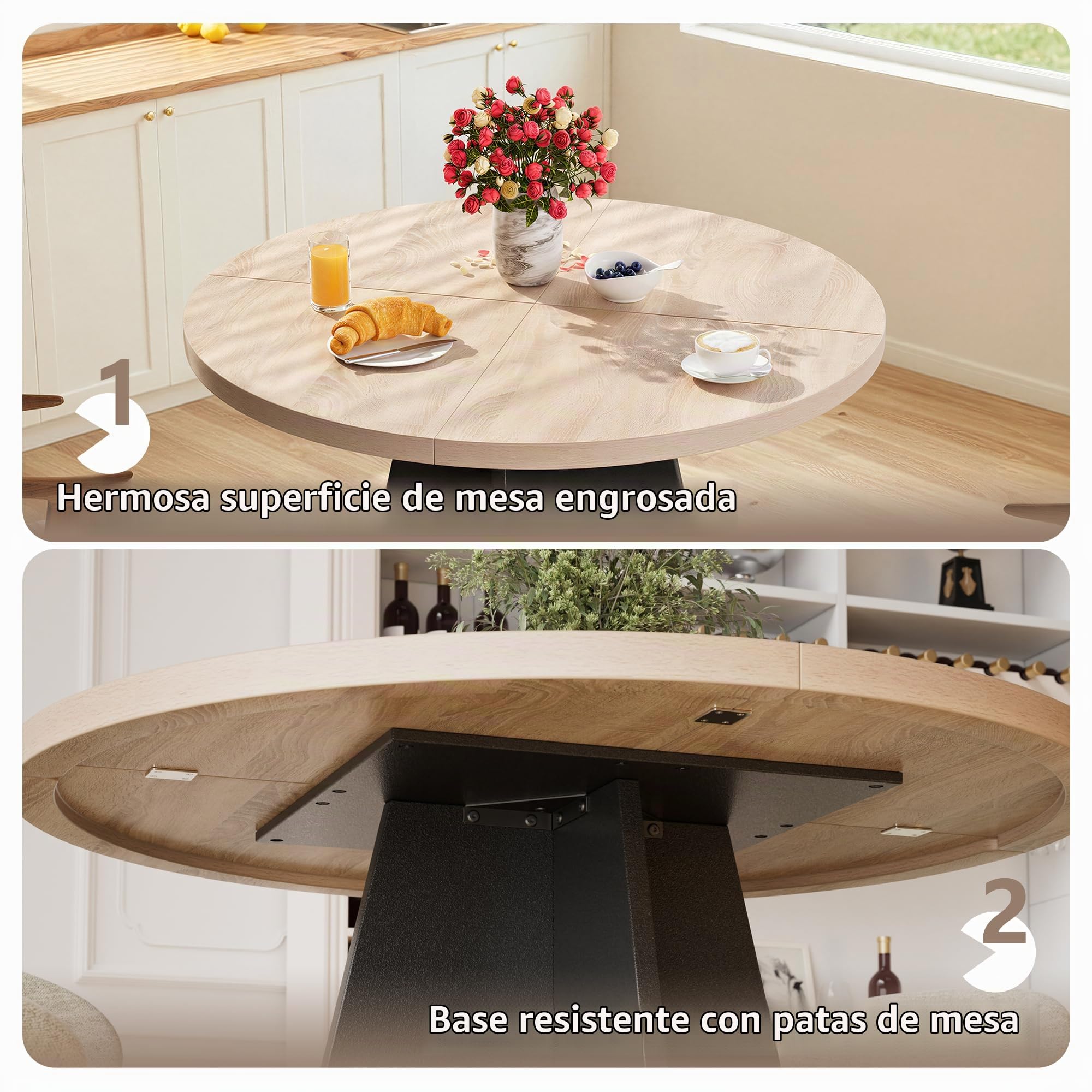 MSFE Mesa Redonda Comedor 100 cm,Mesa de Cocina Industrial Grande de Madera con Base de Pedestal de Madera para 4 Personas para Comedor, Cocina, Sala de Estar, 100 * 100 * 75cm
