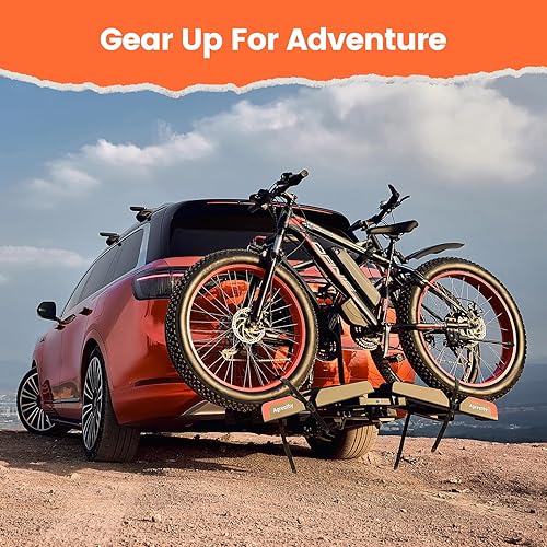 Miniatura 8 de Soporte para bicicleta eléctrica con rampa para 2 bicicletas eléctricas pesadas, se adapta a portabicicletas de enganche de neumáticos gruesos de 5