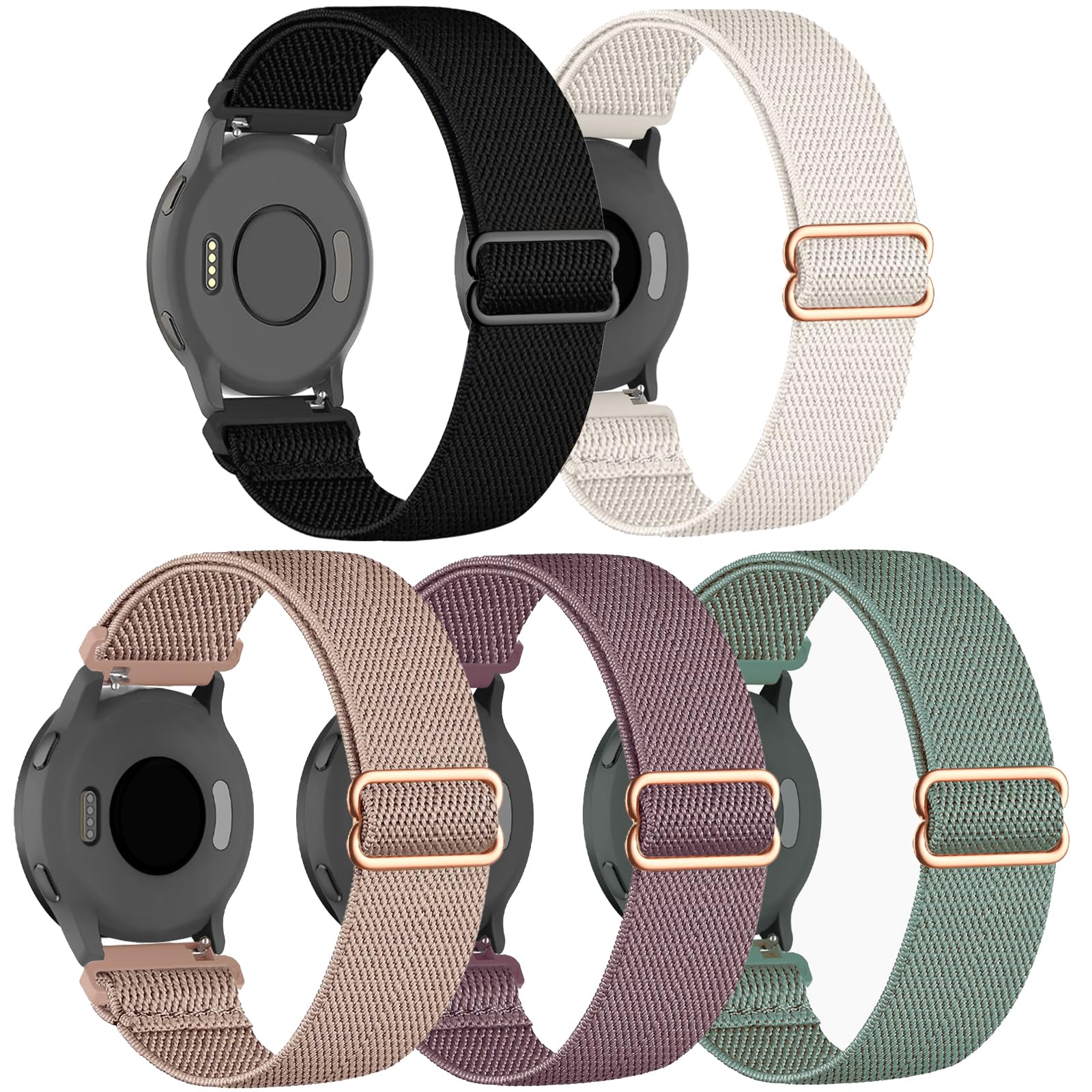 CUNUJIX 5 Stück 18mm Elastisch Nylon Armband Ersatz für Garmin Venu 3S/Venu 2S/ Vivoactive 4S/Vivomove 3S Armband, Dehnbare Loop Gewebe Ersatzband für Garmin Forerunner 255S/265S Damen Herren