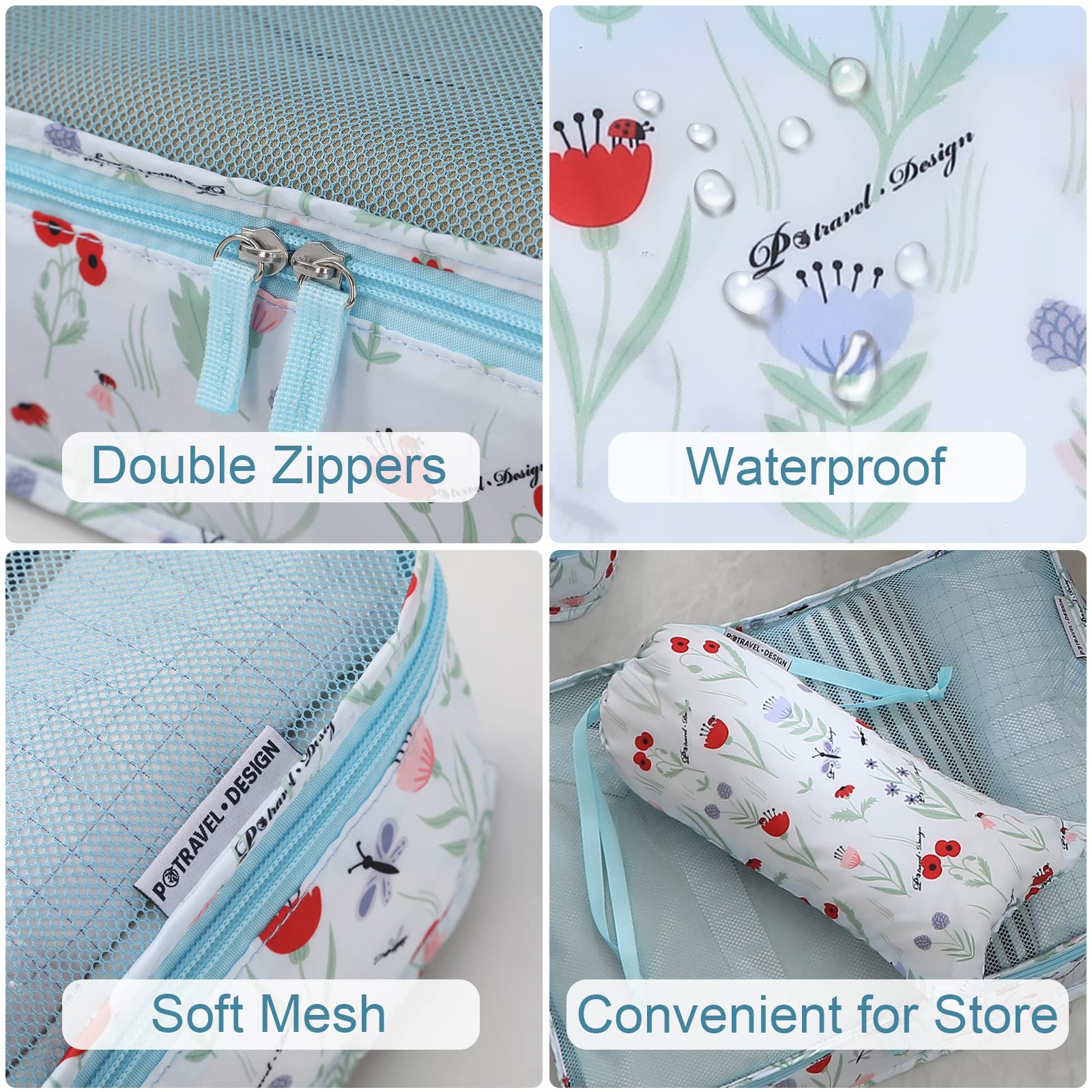 Set 6 Cubi Organizzatori Da Viaggio Stampa Floral - Borse Salvaspazio Per Valigie | Rete Traspirante E Cerniere Resistenti - Foto 3