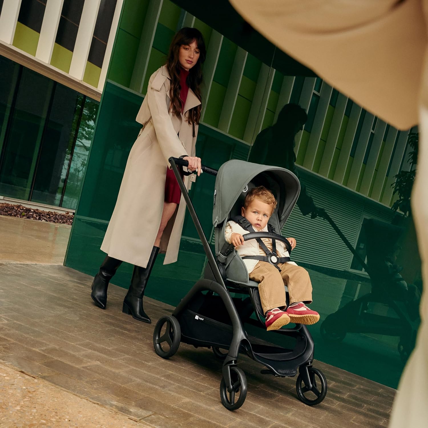 Bugaboo Dragonfly City Stroller, Lightweight Compact Baby Stroller with One Hand Easy Fold in Any Position, Full Suspension, XL Underseat Basket, Black Chassis and Forest Green Sun Canopy