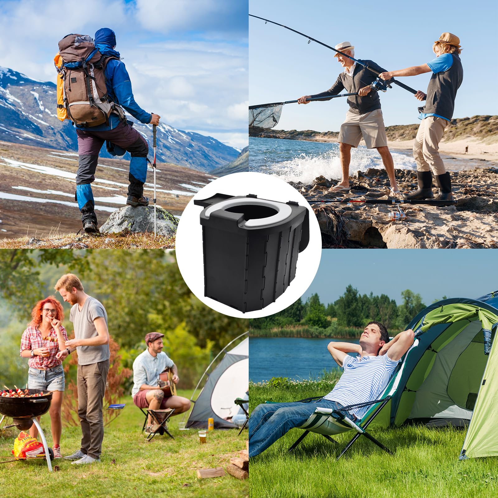 Portable Toilet For Adults & Kids, Foldable Caping Toilet With Lid For