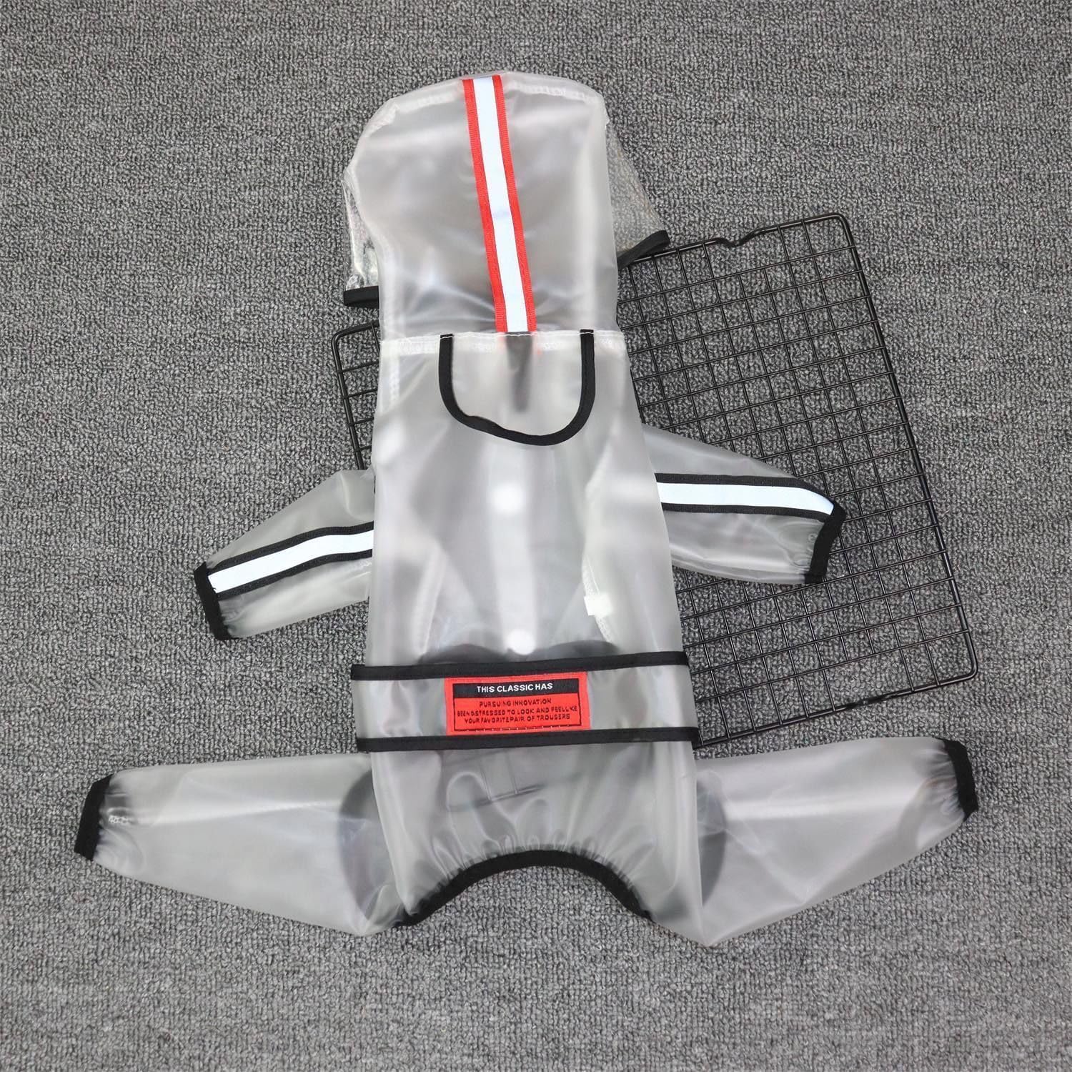 Chubasquero para perro con patas, impermeable transparente de cuatro patas para perros grandes, impermeable con tiras reflectantes y capucha para perros medianos y grandes (7XL)