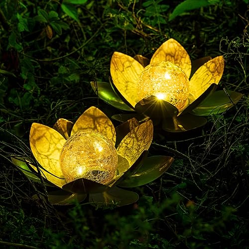 AIINY - Luz solar para jardĂn al aire libre 2 unidades diseño de loto de ámbar con forma de globo de cristal impermeable color naranja Luces de AIINY - Luz solar para jardĂn al aire libre 2 unidades diseño de loto de ámbar con forma de globo de cristal impermeable color naranja Luces de