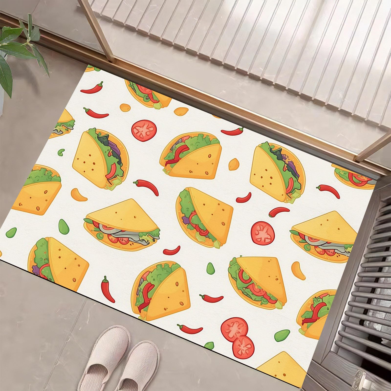 Paillasson intérieur Nourriture Dessin Animé Amusante Chili Au Pain Maïs, Tapis d'entrée antidérapant Lavable en Machine, Tapis Doux pour Cuisine, Salle de Bain, Chambre, Couloir - 60x90cm