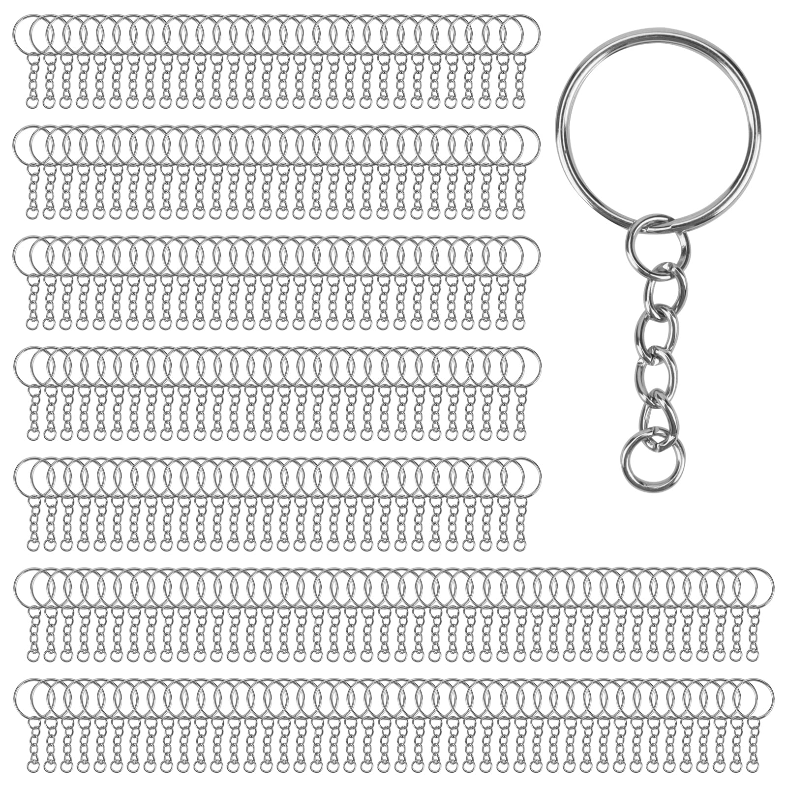 JAPCHET 300 PCS Metal Split Key Ring with Chain, 25mm Blanks Split Key Ring, Key Split Ring for Crafts DIY Key