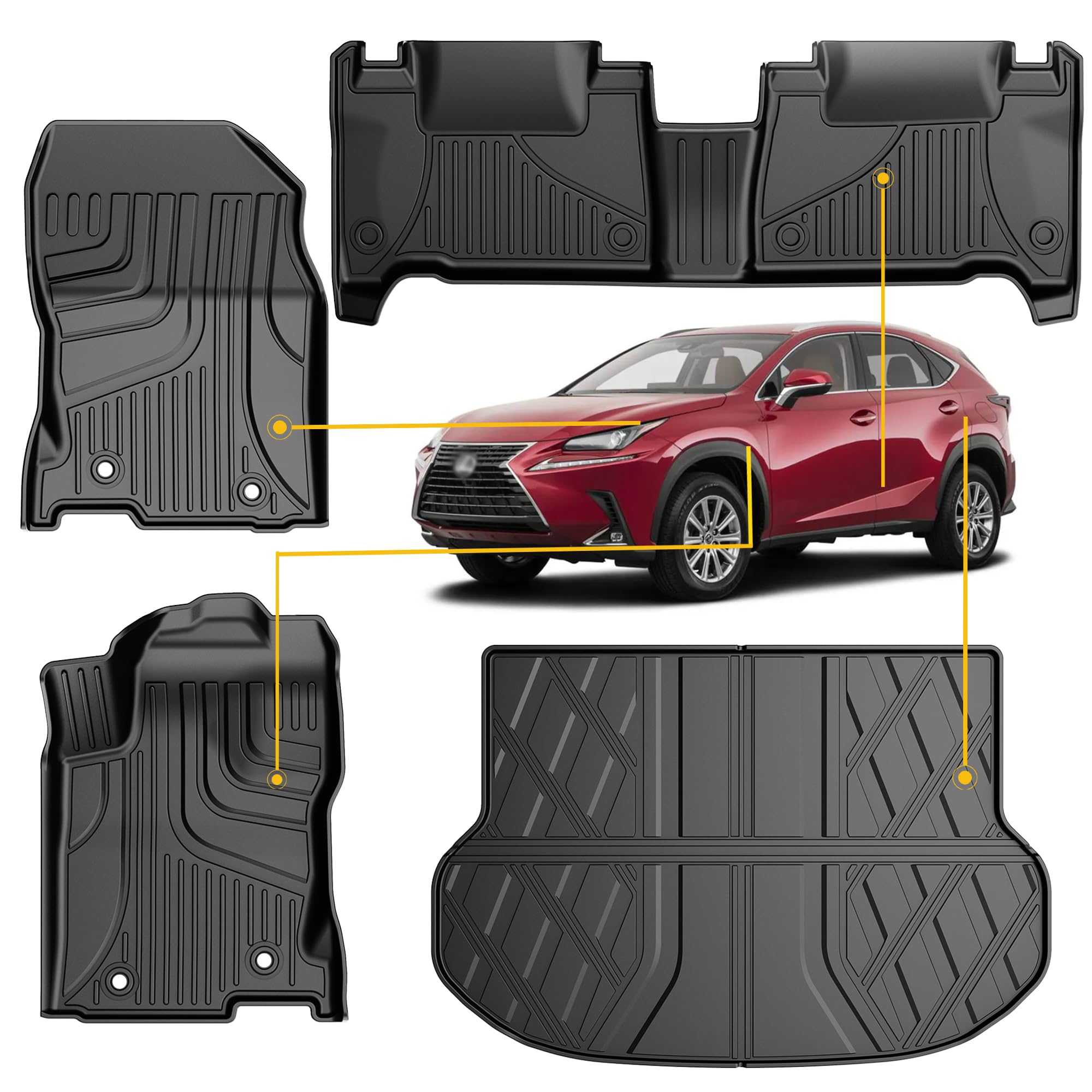 Original 2015-2021 NX300/ NX300h /NX200t Floor Mats and Trunk Mat for Lexus NX All Models - Custom Fit TPE Floor Liners and Cargo Liner for Lexus NX / NX300/ NX300h /NX200t Accessories 2015-2021