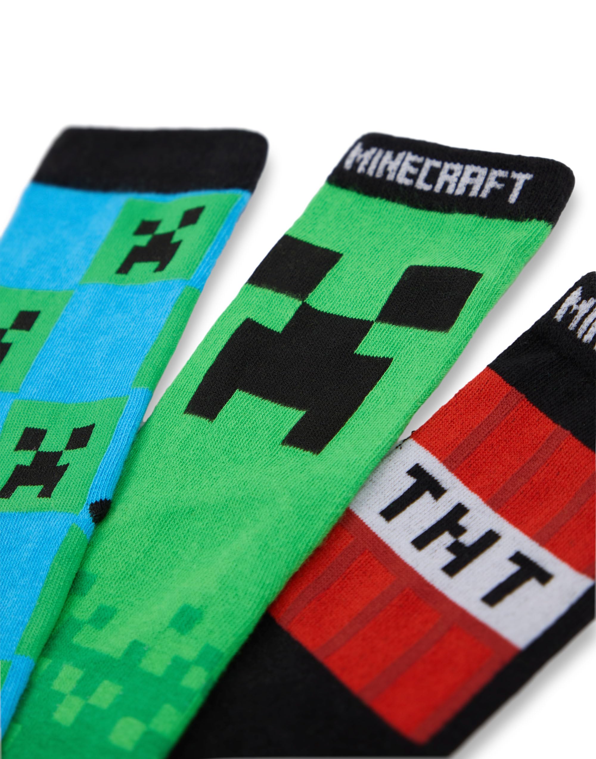 MINECRAFT Set di 5 Calzini per Ragazzi | Calzini Al Polpaccio con Creeper e TNT Stampa All-over in Nero, Verde e Blu | Set di 5 Calzini per Bambini Giocatori | Regalo di Merchandising di Mojang