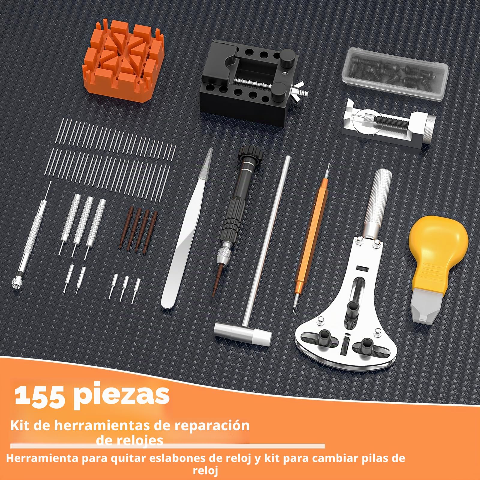 BYNIIUR - Kit de extracción de eslabones de reloj, para reparación, abridor para repuesto de batería, con funda de transporte y manual (idioma español no garantizado)