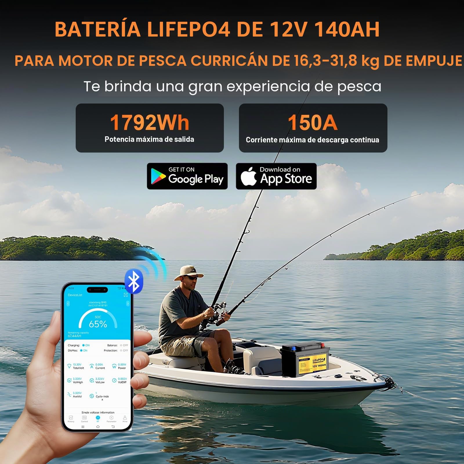 Batería LiFePO4 12 V 140 Ah H190 Bluetooth 150 A BMS, protección contra bajas temperaturas, batería de litio de 8000 ciclos, perfecta para caravanas, instalaciones solares, marinas, caravanas