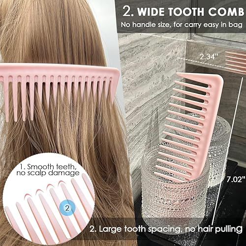 Miniatura 5 de Peines de pelo para mujeres y hombres, peine de dientes anchos grandes, dientes finos, peine de cola de rata, juego de peines para desenredar el