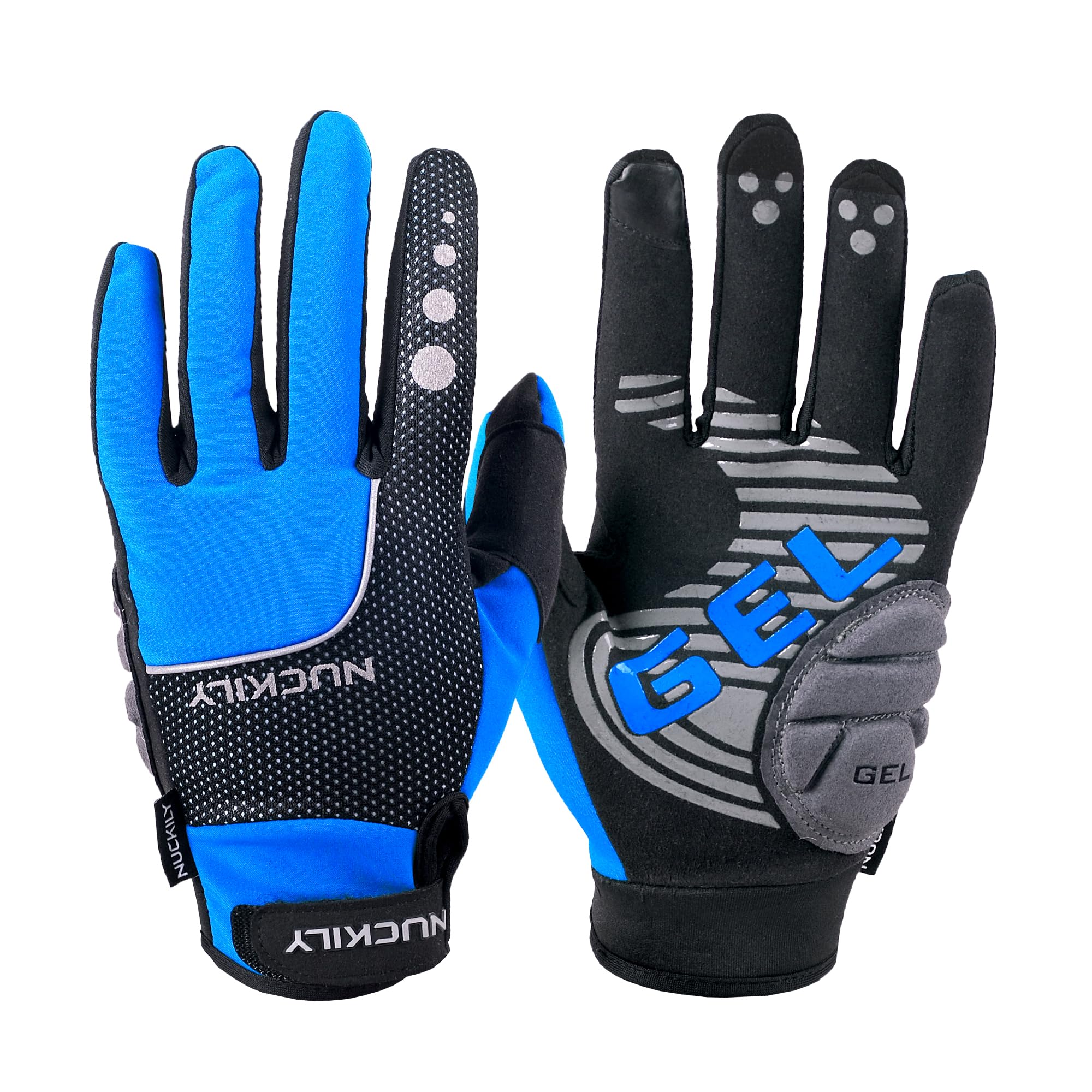 NUCKILY Unisex Cycling Gloves Touchscreen Full Finger Thickened Thermal Fleece Lining Winter Sports Mountain Bike Anti-Slip Touch Screen MTB Gloves Gel Padded for Men Women