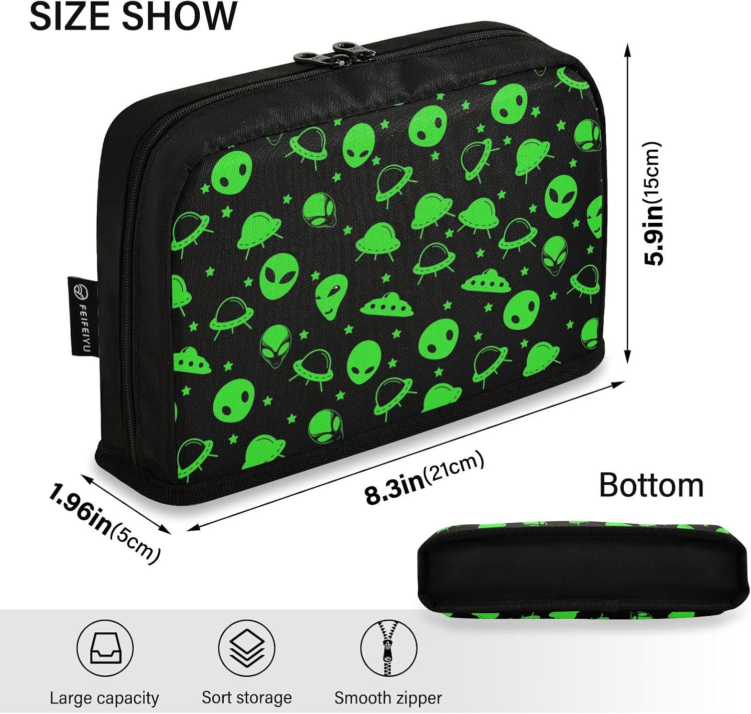 Alien Ufo Standing Pencil Case Large Capacity Pencil Pouch with Zipper for Girl Boy Stationery Organizer Bag for Offices School Desk image 3