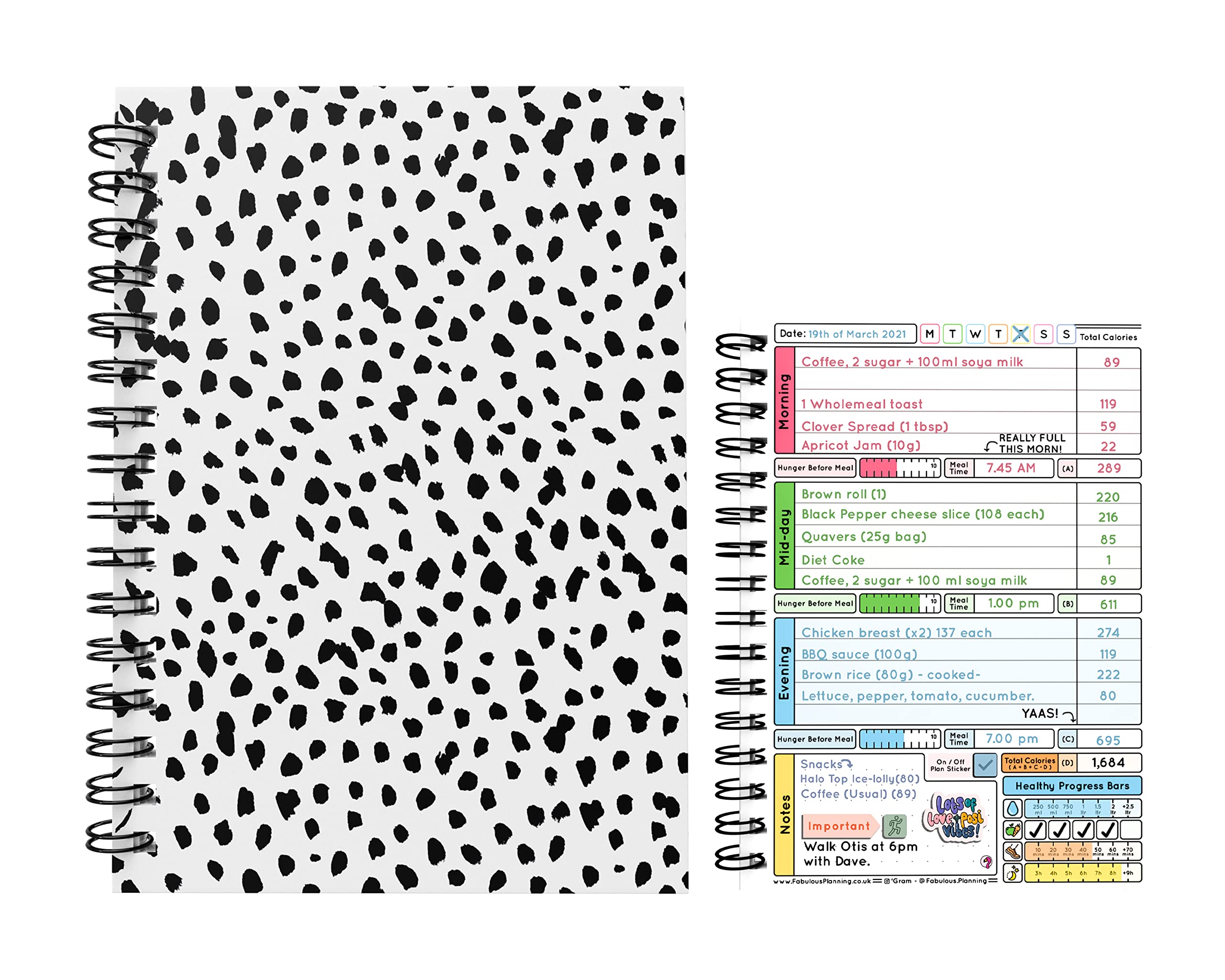 Fabulous Planning Calorie Counting Compatible Food Diet Diary Log Journal Weight Loss Wellness 6 Month Duration With Stickers 2024 (Dalmatian Print, 6 Months) โ image 1