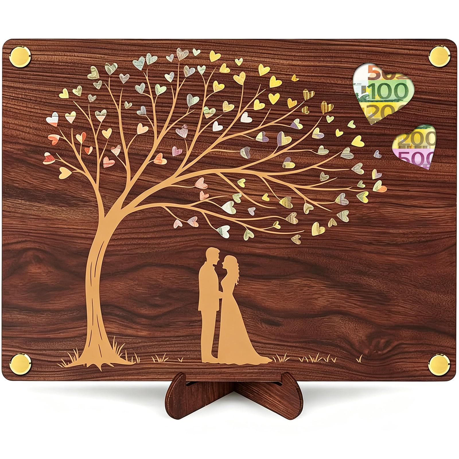 Mitibet Wooden Wedding Card, Unique Money Gift Holder, Romantic Anniversary Present for Bride Groom, Couple Cash Wallet with 2 Stand, Mr Mrs Day Box Alternative