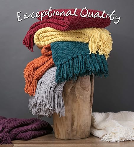 Miniatura 5 de Chanasya - Manta de punto muy suave con borlas cálida y acogedora, manta de felpa suave tejida para cama, sofá, silla, sofá, sala de estar, cama,