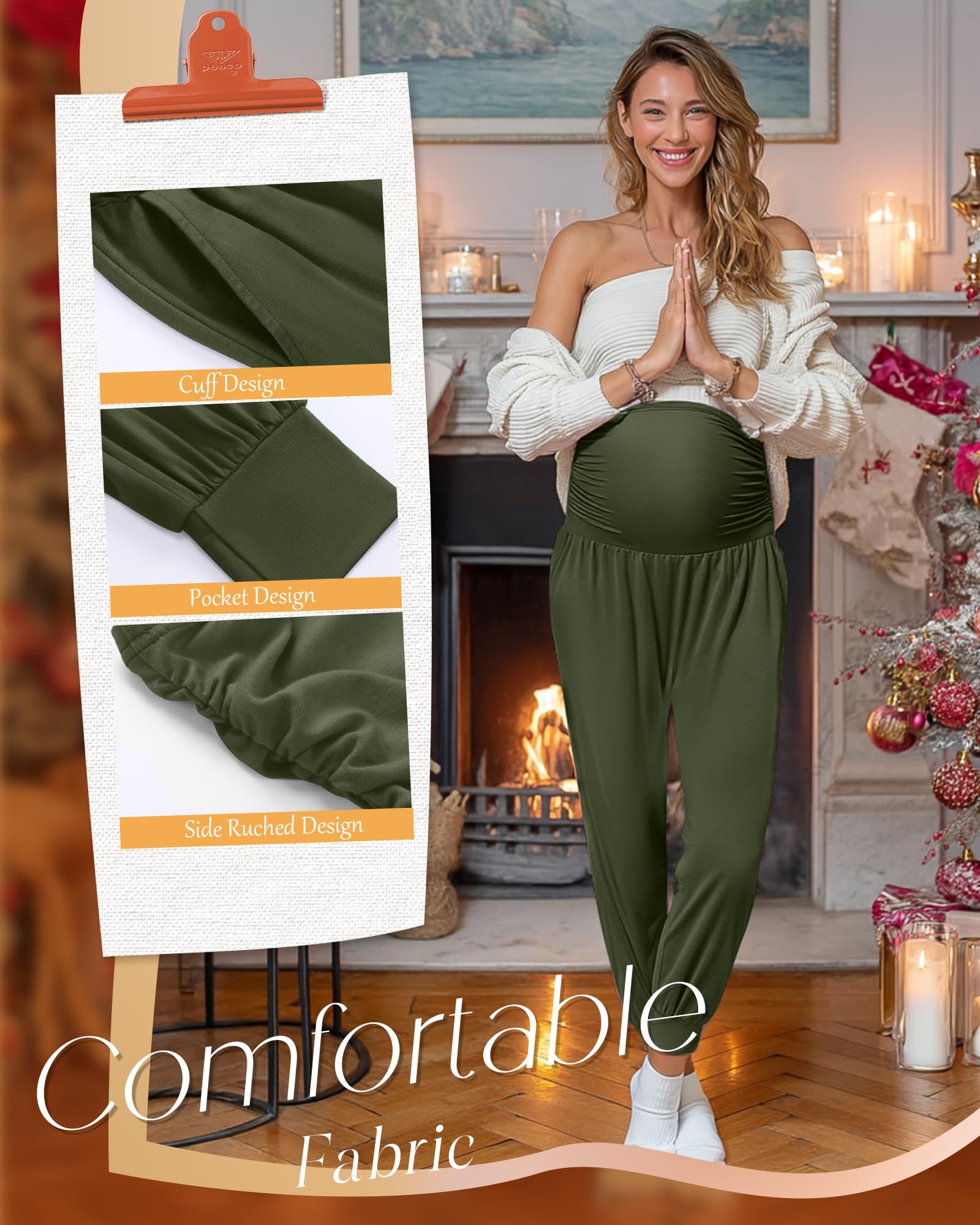 Neer Confezione da 3 pantaloni da jogging premaman sopra la pancia, elasticizzati, per la gravidanza, con tasche, invernali