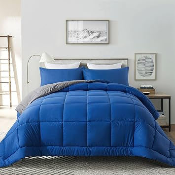 DOWNCOOL Twin Comforter Set -All Season Bedding Comforters Sets with 1 Pillow Case -2 Pieces Bed Set Down Alternative Comforter Set -Blue/Grey Twin Bedding Sets64"x88"