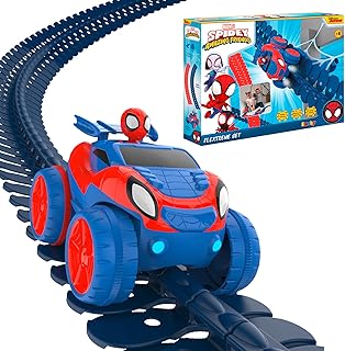 Smoby Toys - Spidey FleXtreme Racing Track Set (Blue/Red) - Flexible Children's Race Track Including 184 Rail Parts (4.40 Metres) Spidey Racing Car & Spider Web