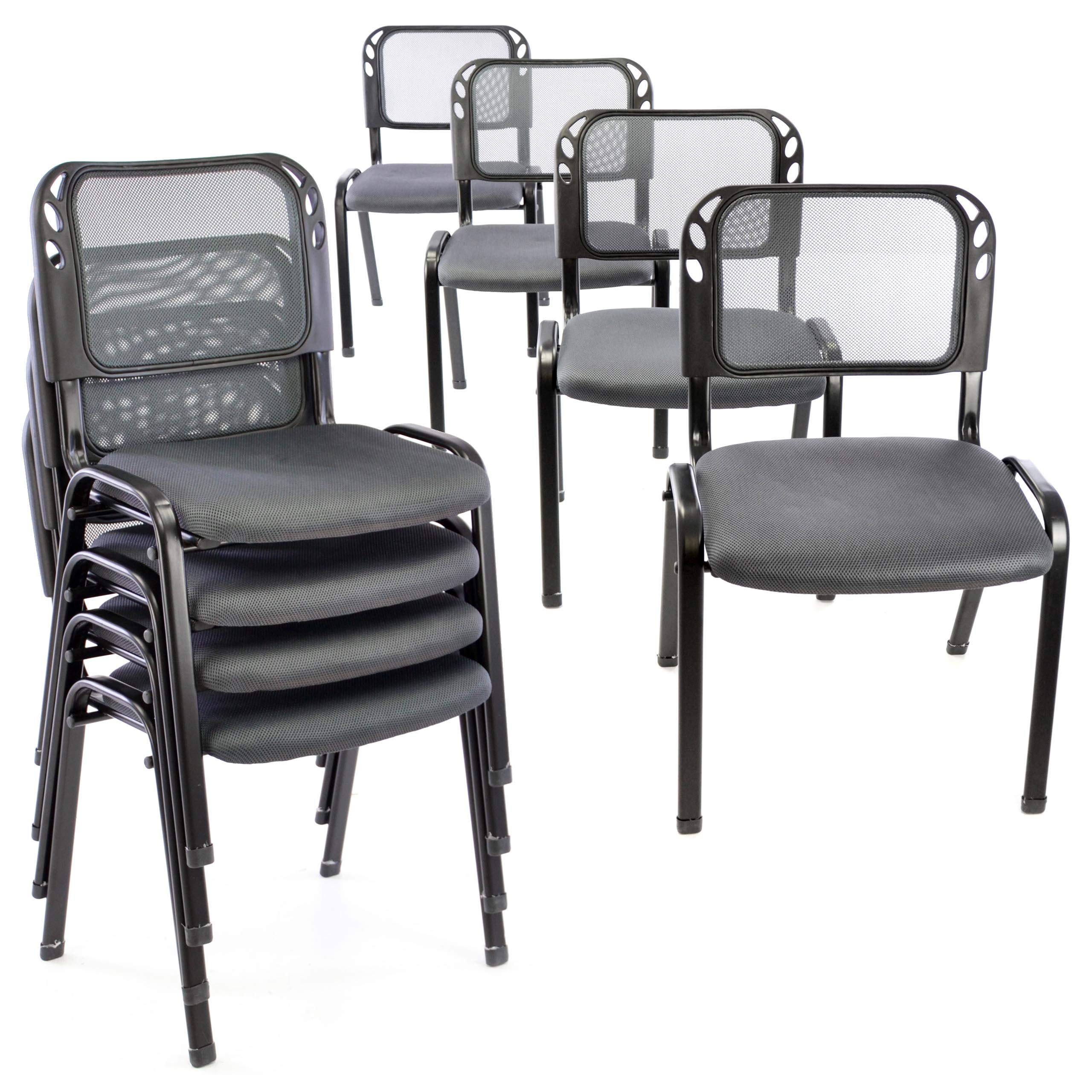 Nexos Trading 8er Set Bürostuhl Konferenzstuhl Besucherstuhl grau gepolsterte Sitzfläche stapelbar 52,5 x 45 x 80 cm Stapelstuhl Metallrahmen schwarz Anthrazit