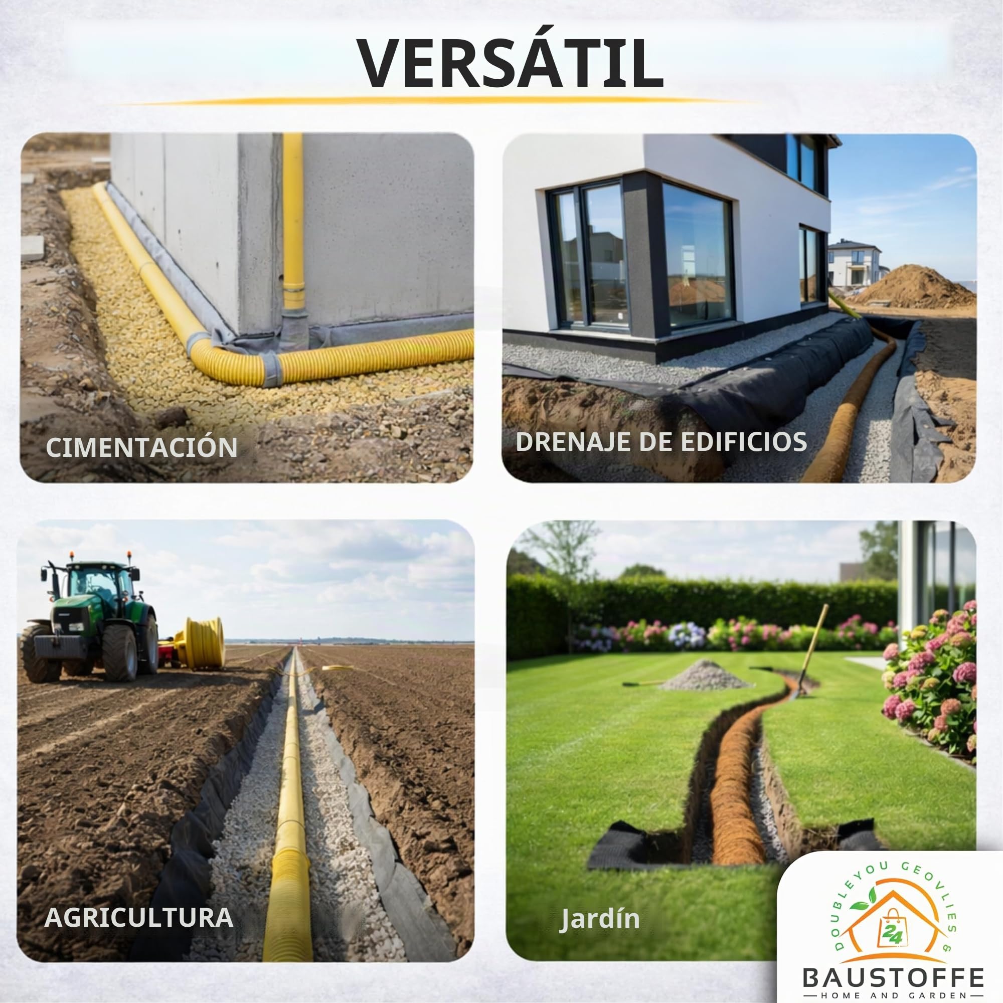 10 M Tubo de drenaje DN 80 perforadas con filtro de coco, revestida Coco